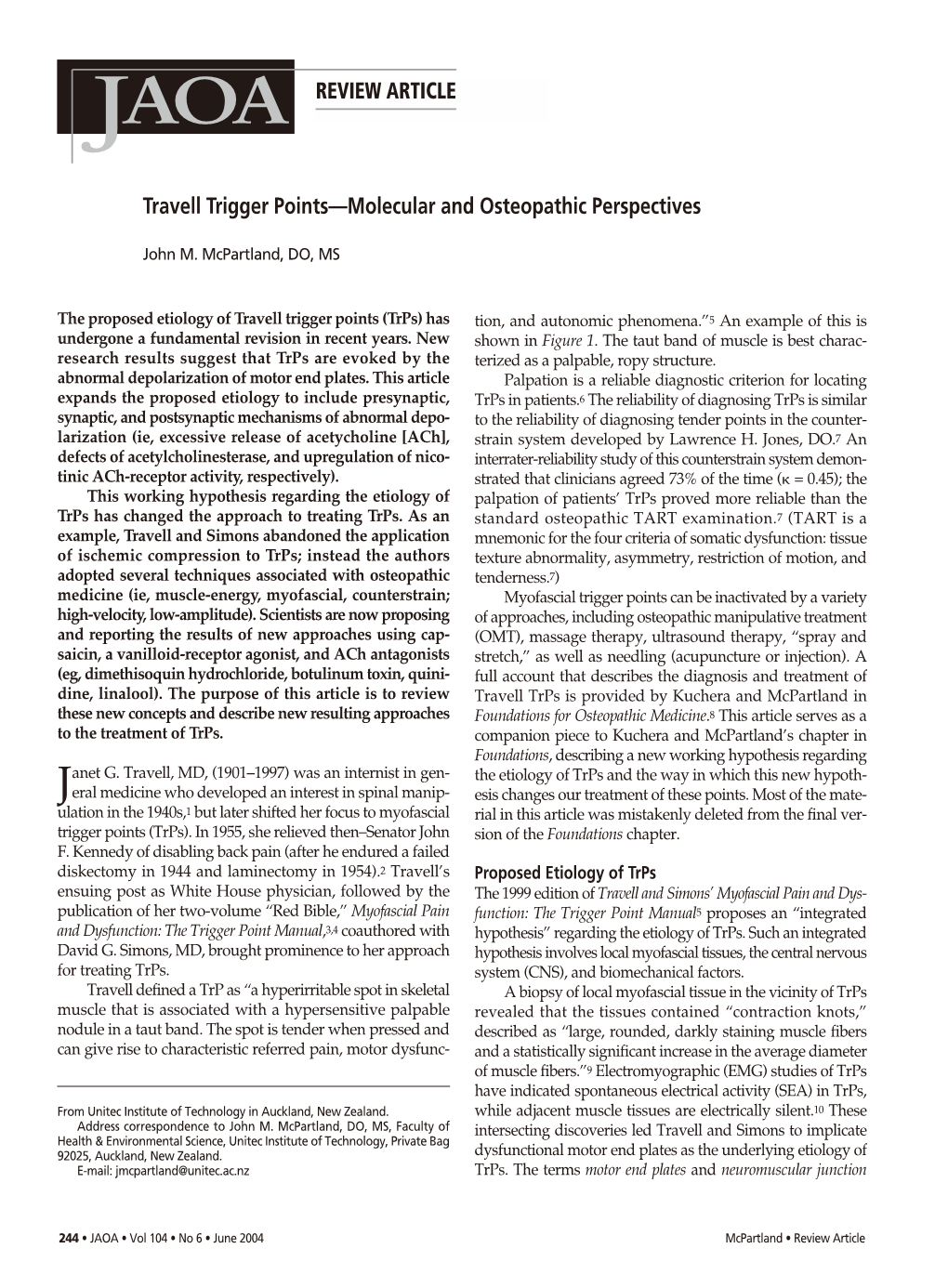 REVIEW ARTICLE Travell Trigger Points—Molecular and Osteopathic