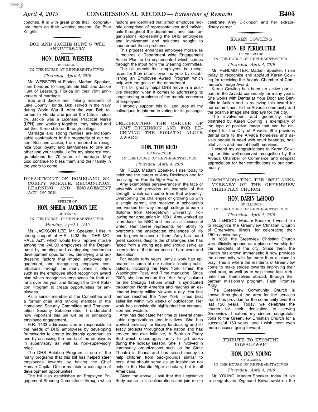 CONGRESSIONAL RECORD— Extensions of Remarks E405 HON