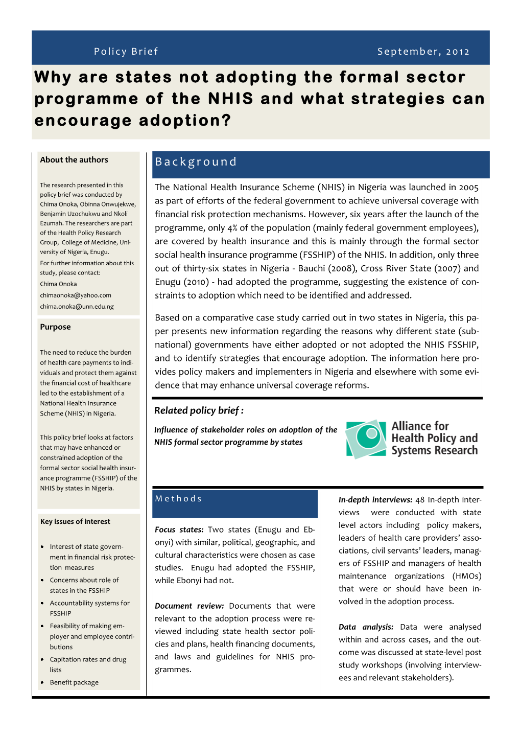 Why Are States Not Adopting the Formal Sector Programme of the NHIS and What Strategies Can Encourage Adoption?