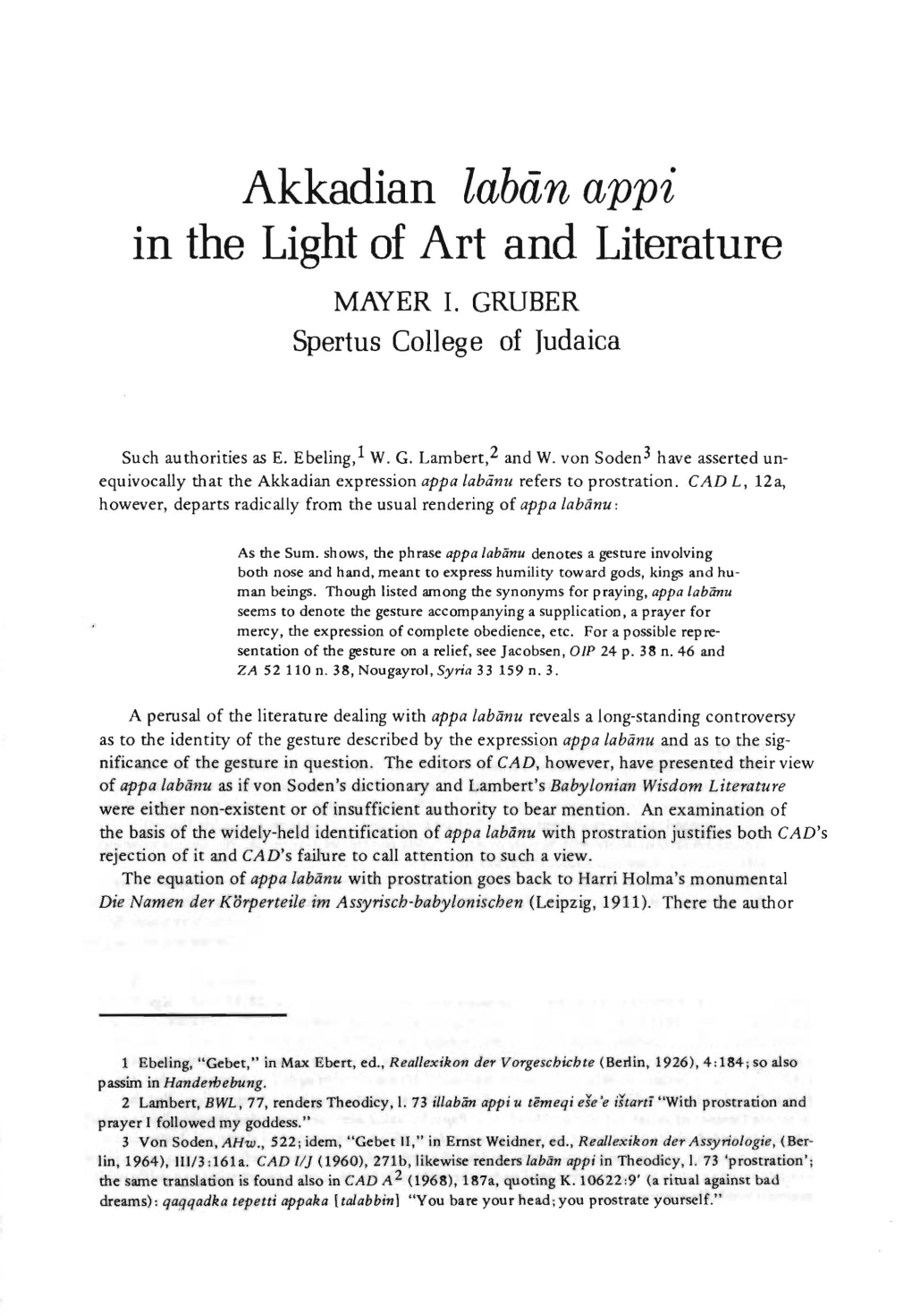 Akkadian Laban Appi in the Light of Art and Literature MAYER I