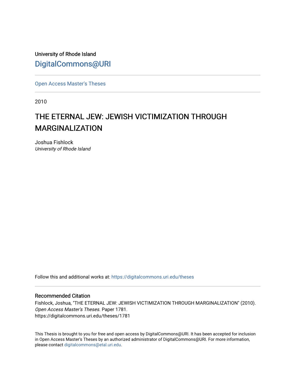 The Eternal Jew: Jewish Victimization Through Marginalization