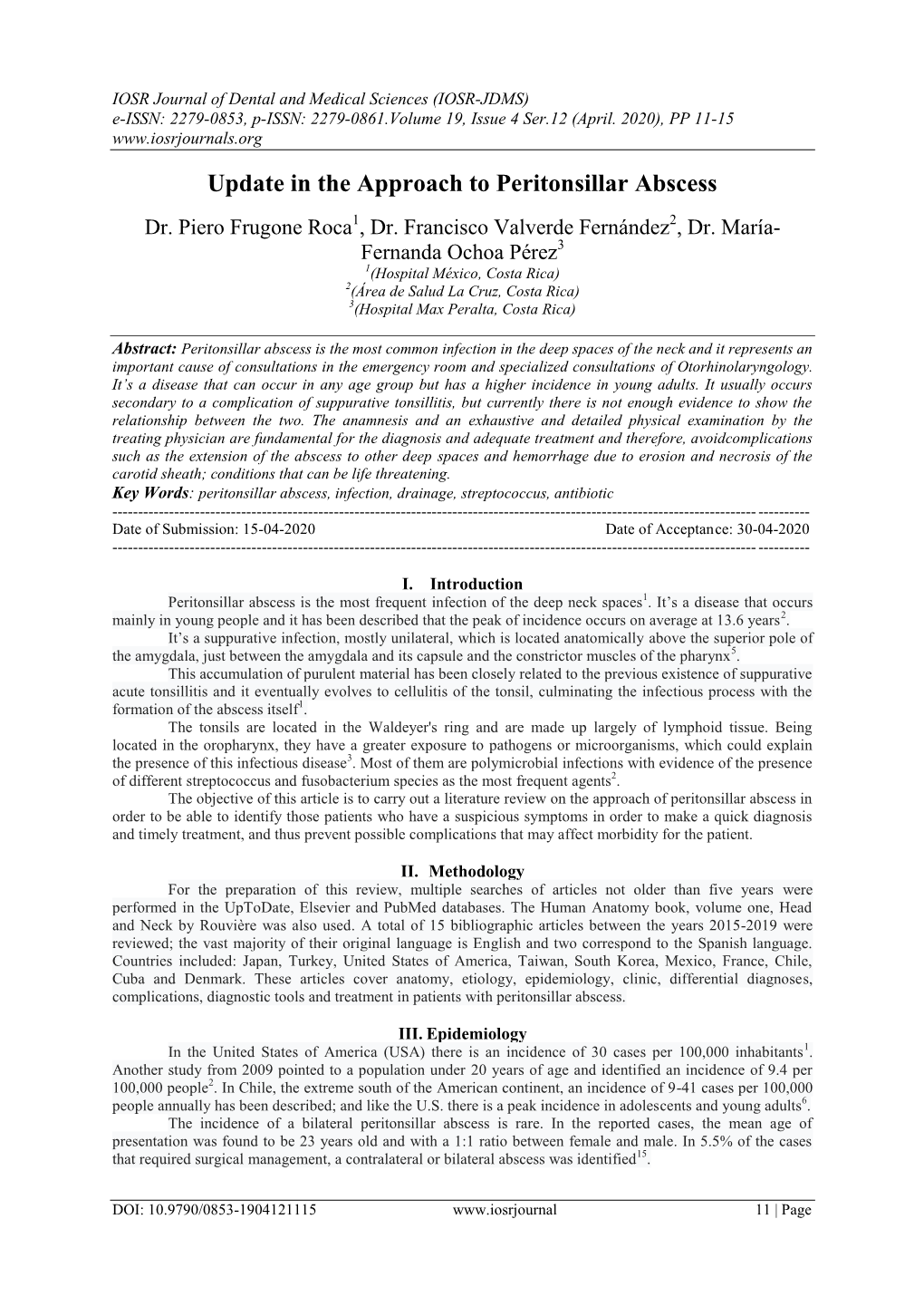 Update in the Approach to Peritonsillar Abscess