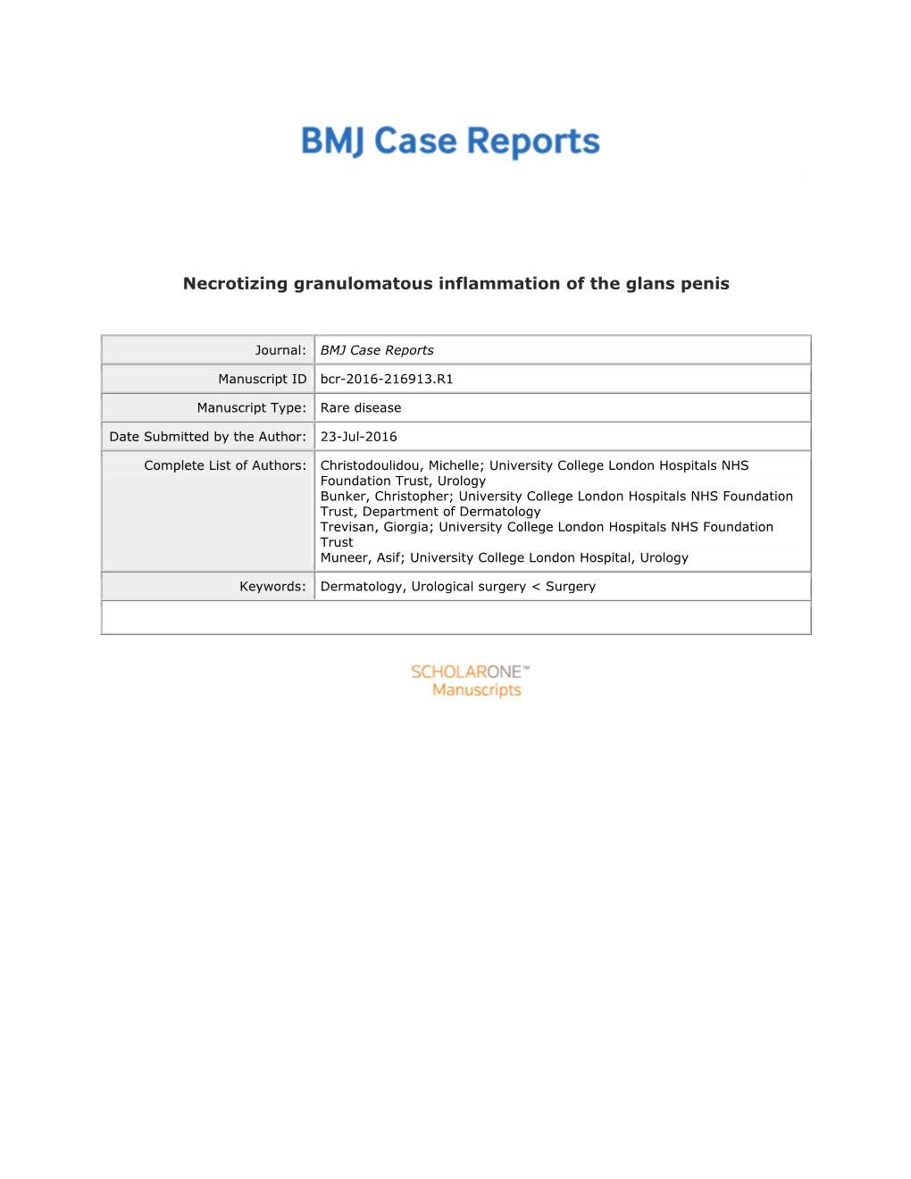 Necrotizing Granulomatous Inflammation of the Glans Penis