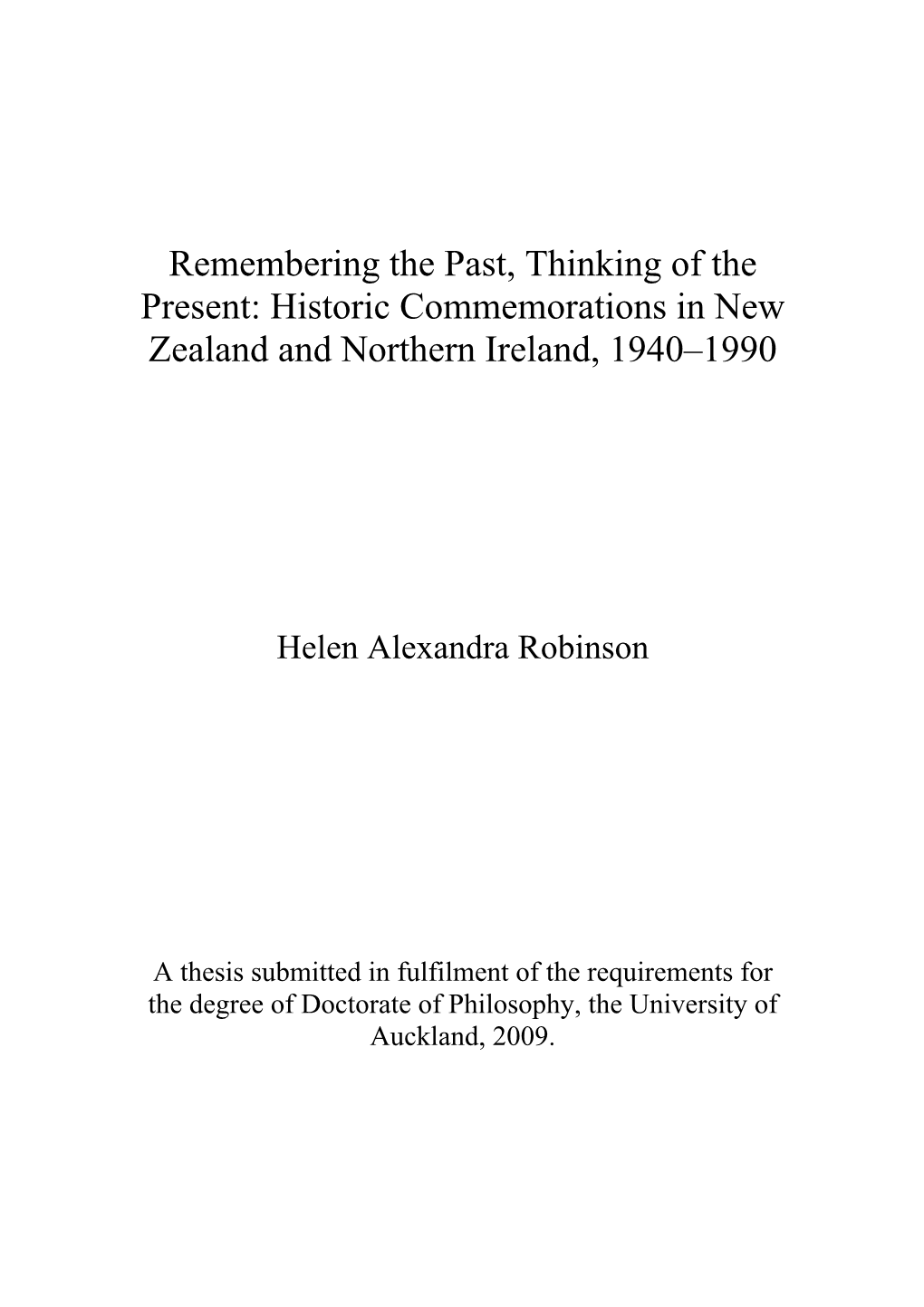 Historic Commemorations in New Zealand and Northern Ireland, 1940–1990