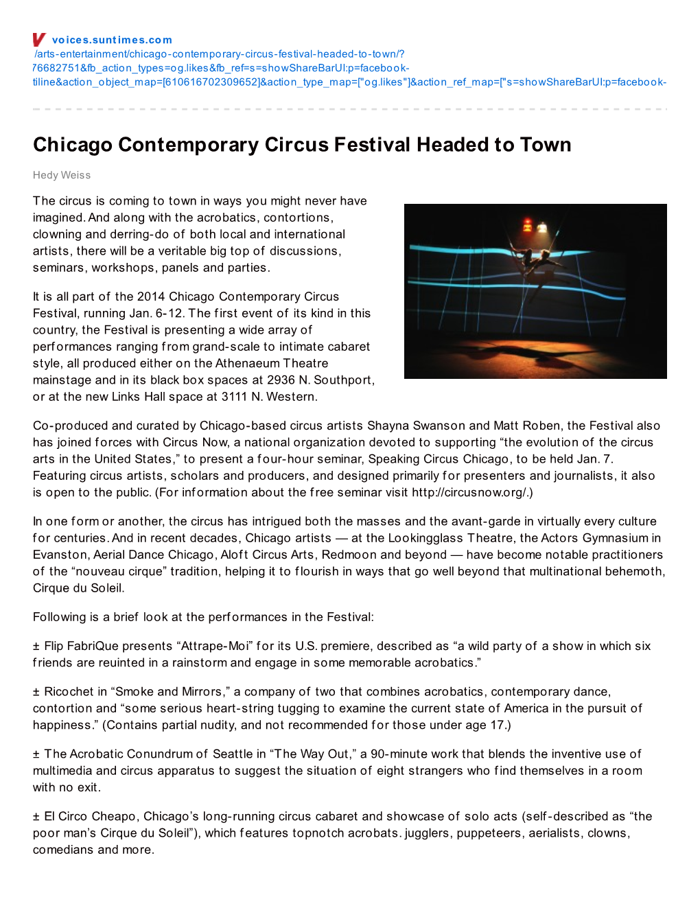 Chicago Contemporary Circus Festival Headed to Town