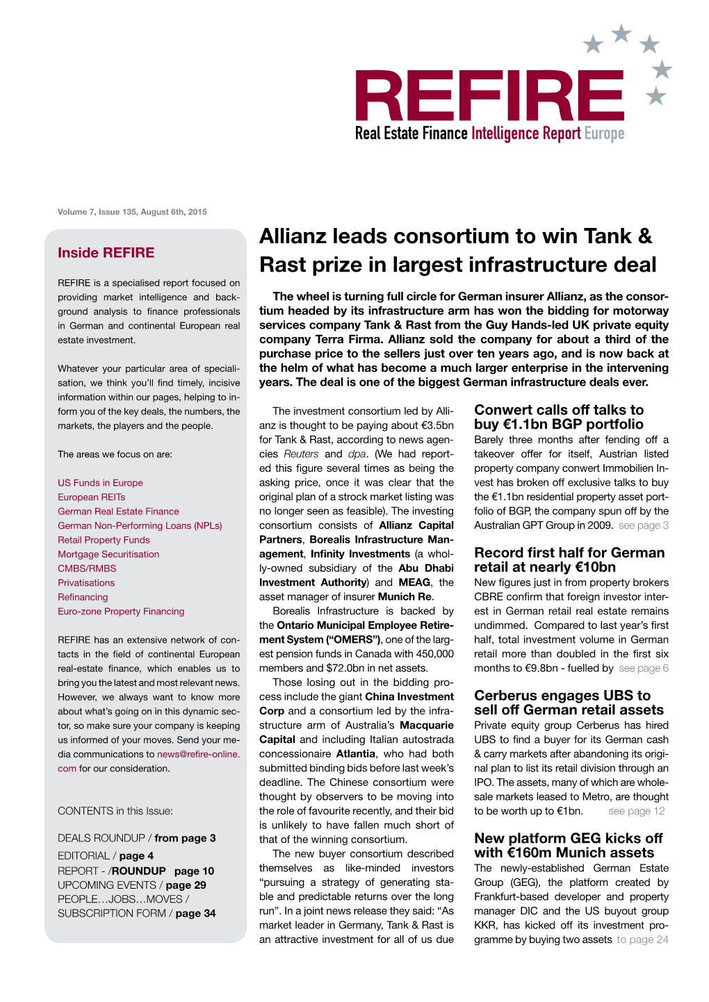 Allianz Leads Consortium to Win Tank & Rast Prize in Largest Infrastructure