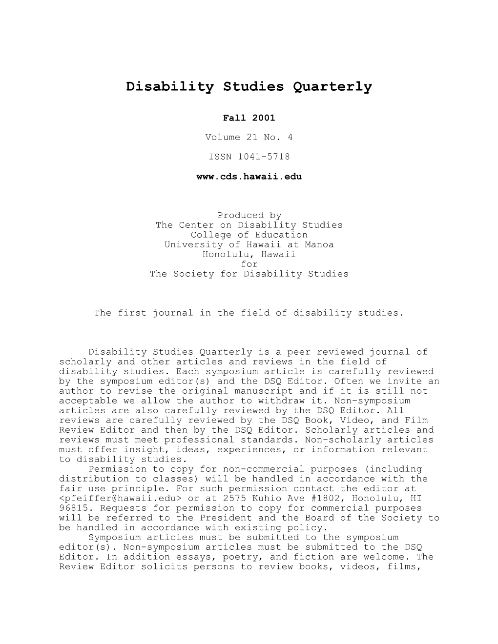 Disability Studies Quarterly