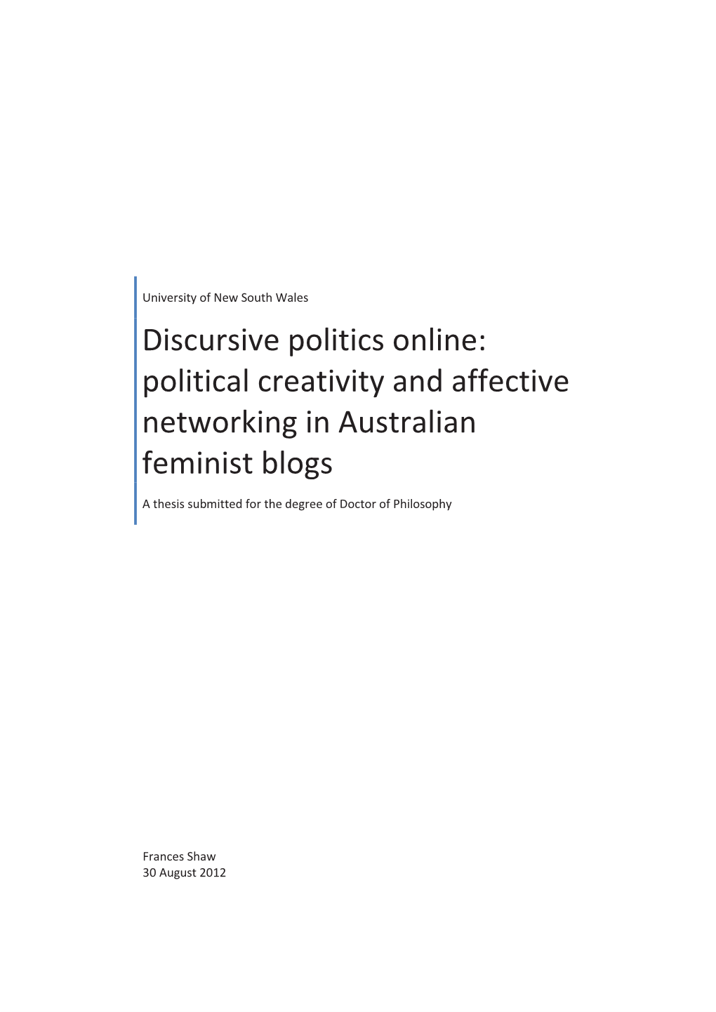 Political Creativity and Affective Networking in Australian Feminist Blogs