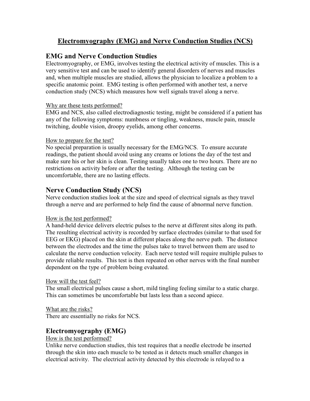 Pediatric Electromyography (EMG) and Nerve Conduction Studies