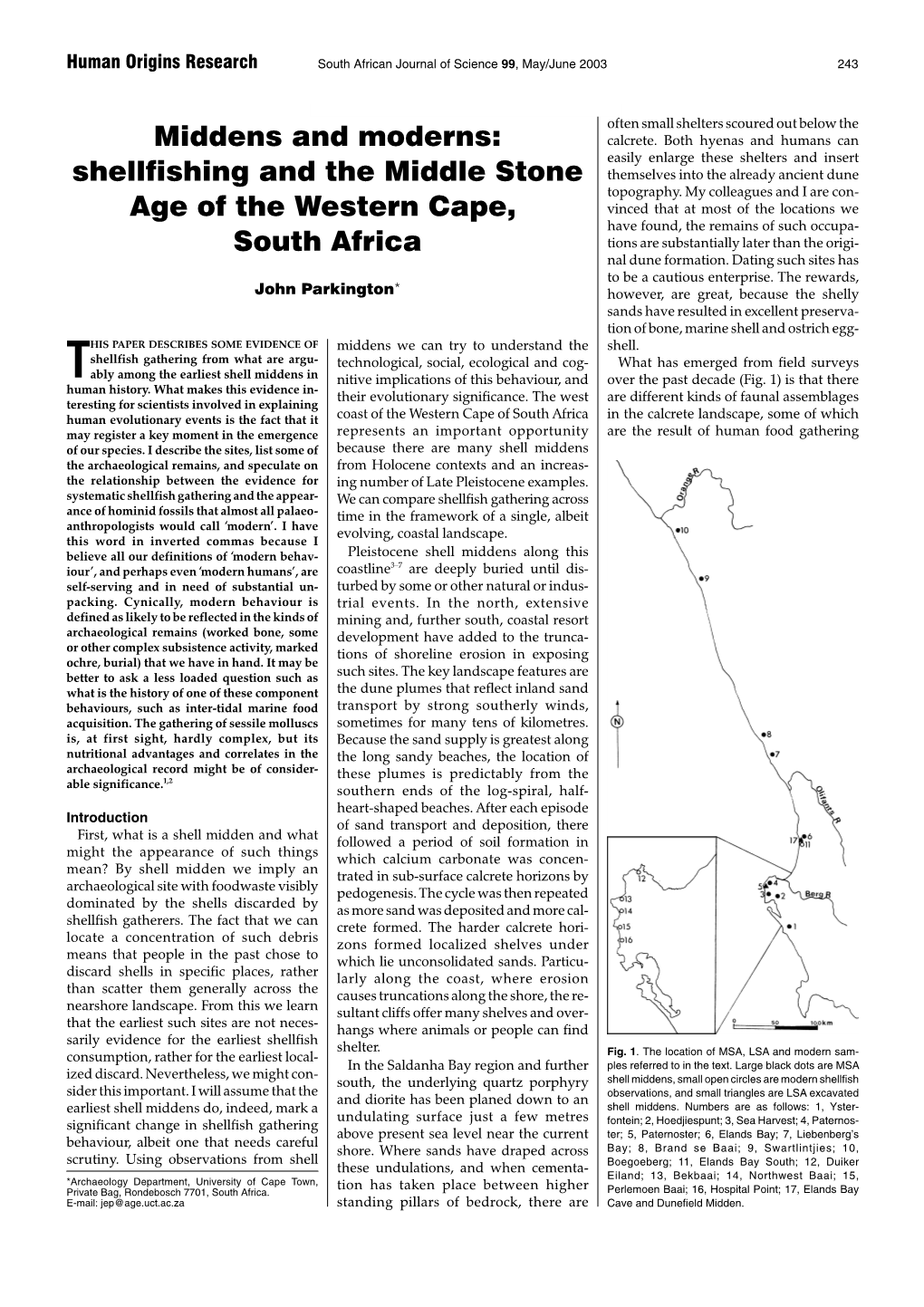 Middens and Moderns: Shellfishing and the Middle Stone Age of the Western Cape, South Africa