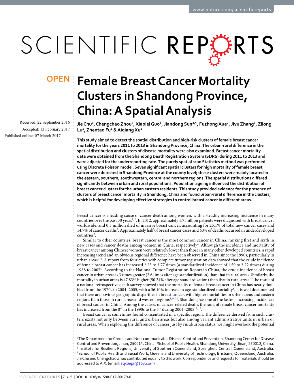 Female Breast Cancer Mortality Clusters In