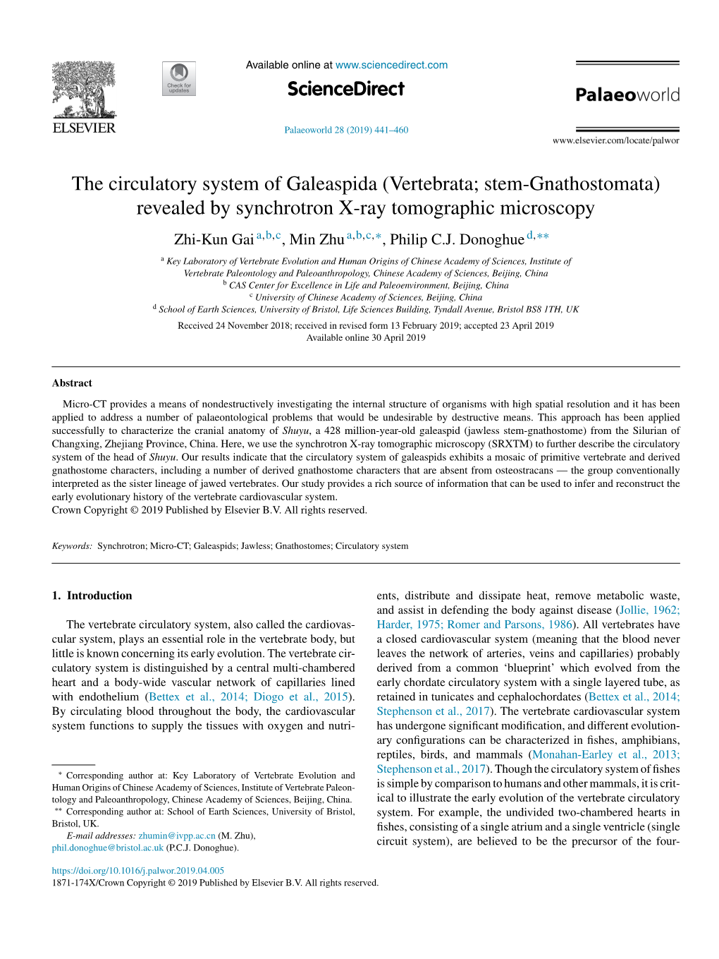 The Circulatory System of Galeaspida (Vertebrata; Stem-Gnathostomata)