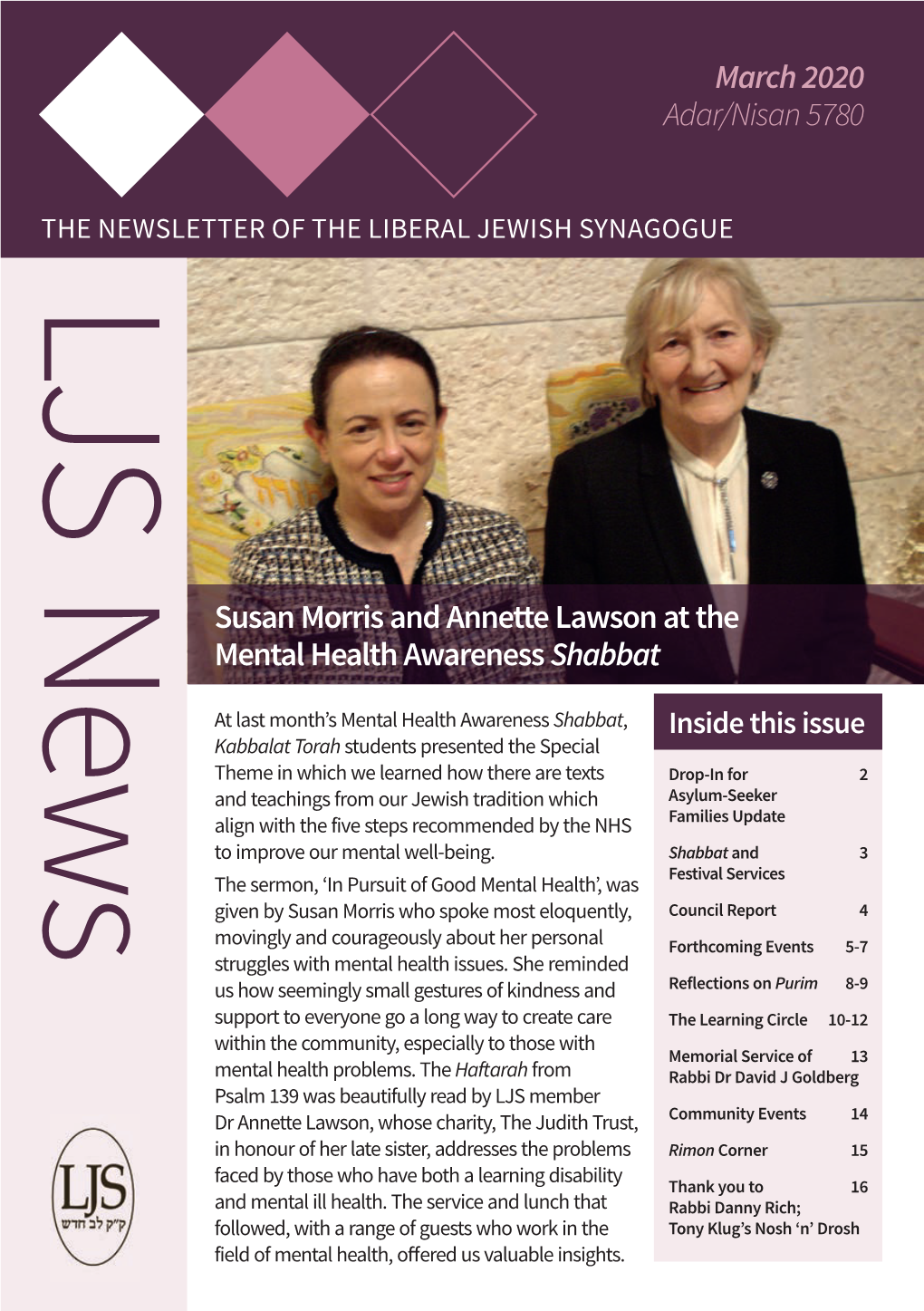 LJS Newsthe NEWSLETTER of the LIBERAL JEWISH SYNAGOGUE