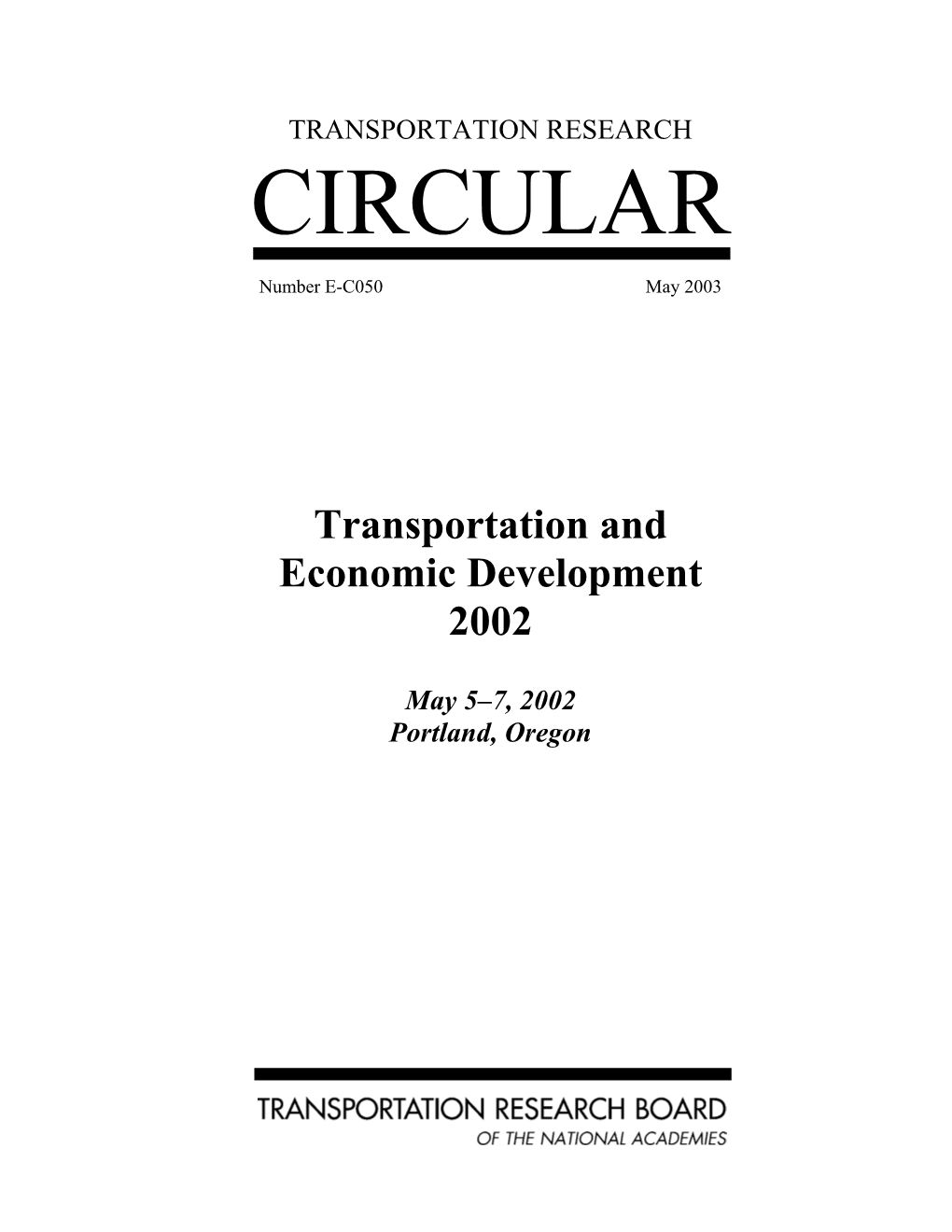 Circular E-C050: Transportation and Economic Development 2002