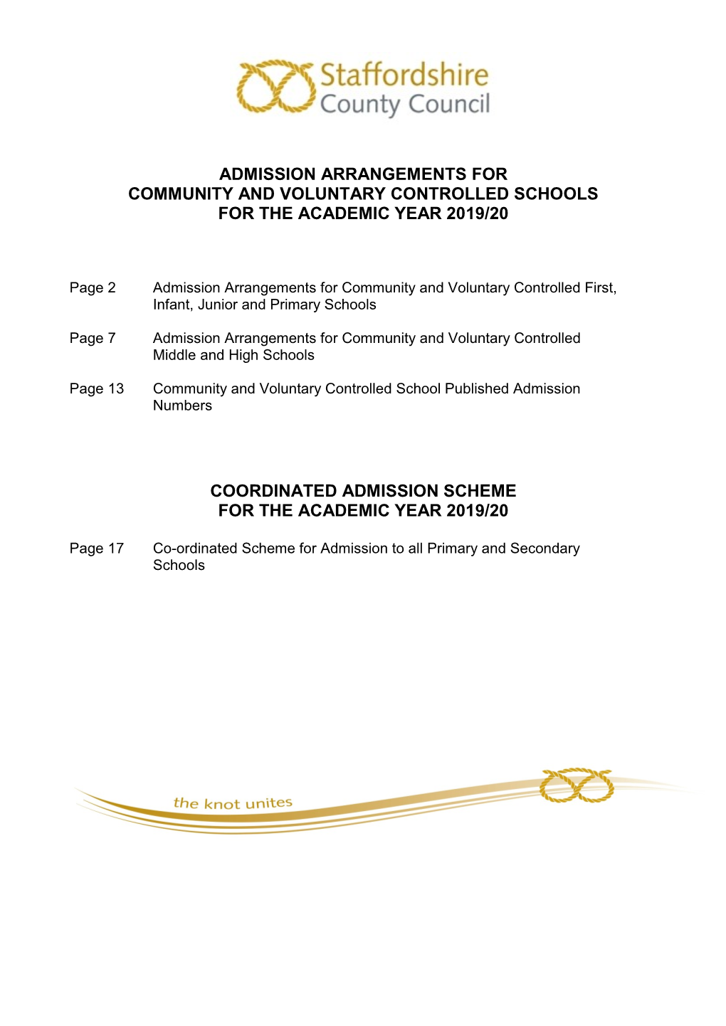 Staffordshire County Council Admission Arrangements 2019-20