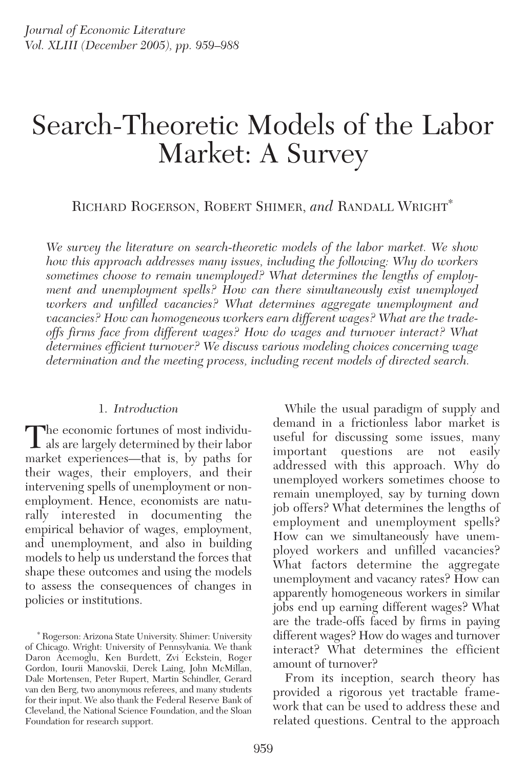 Search-Theoretic Models of the Labor Market: a Survey