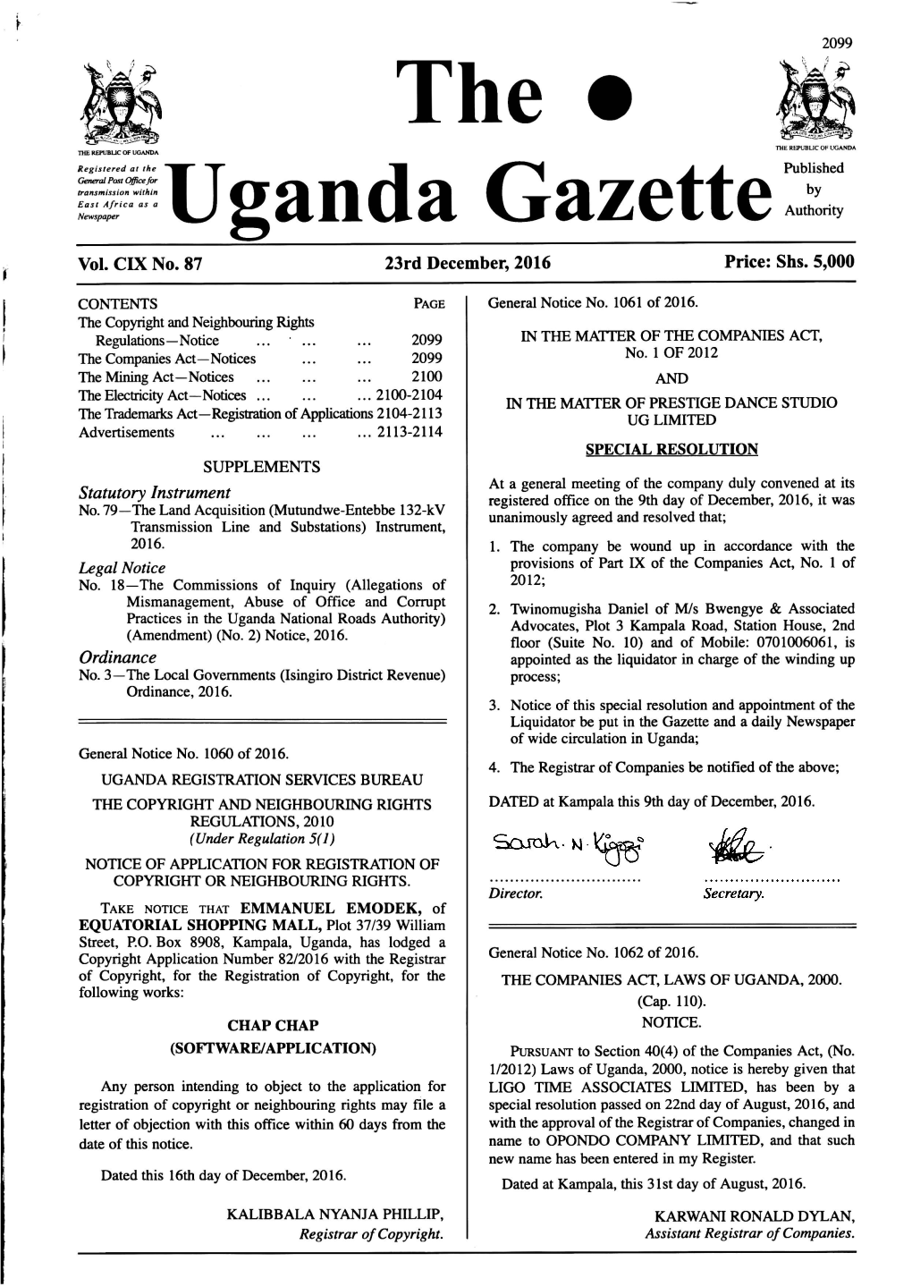 B the • Uganda Gazette