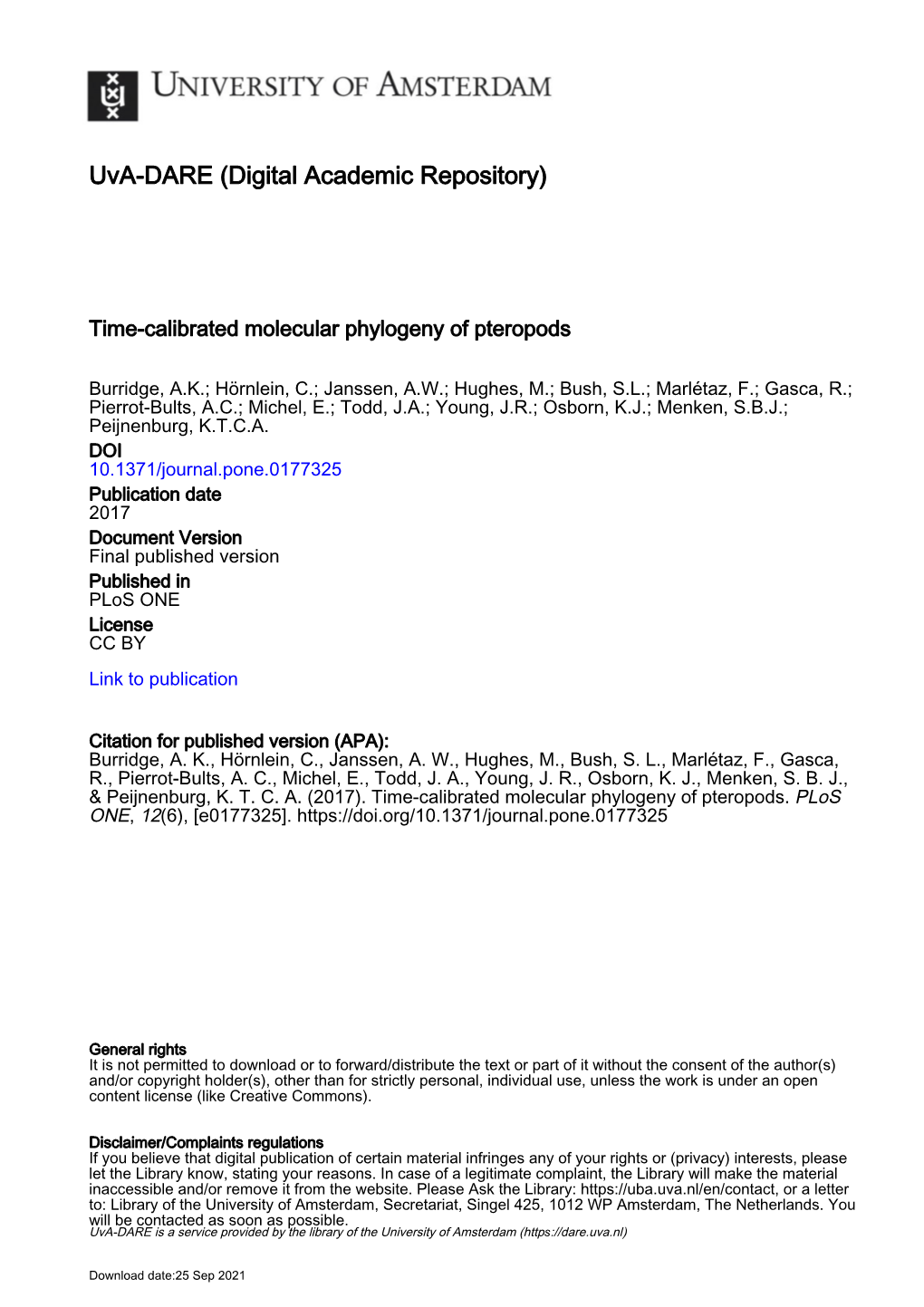 Time-Calibrated Molecular Phylogeny of Pteropods