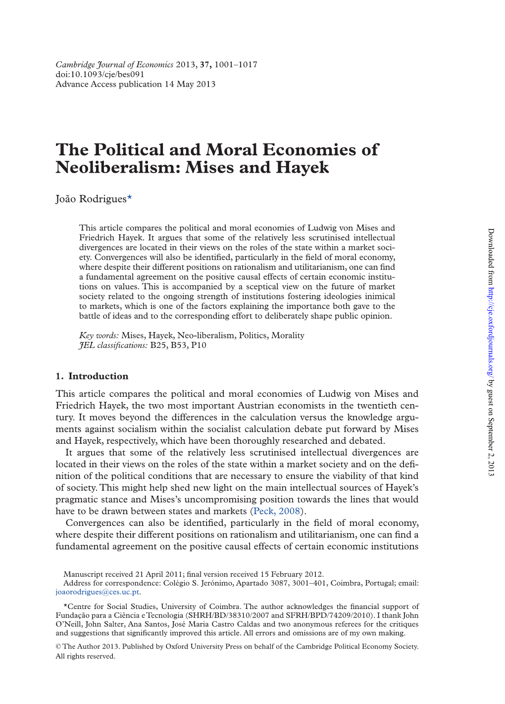 The Political and Moral Economies of Neoliberalism: Mises and Hayek