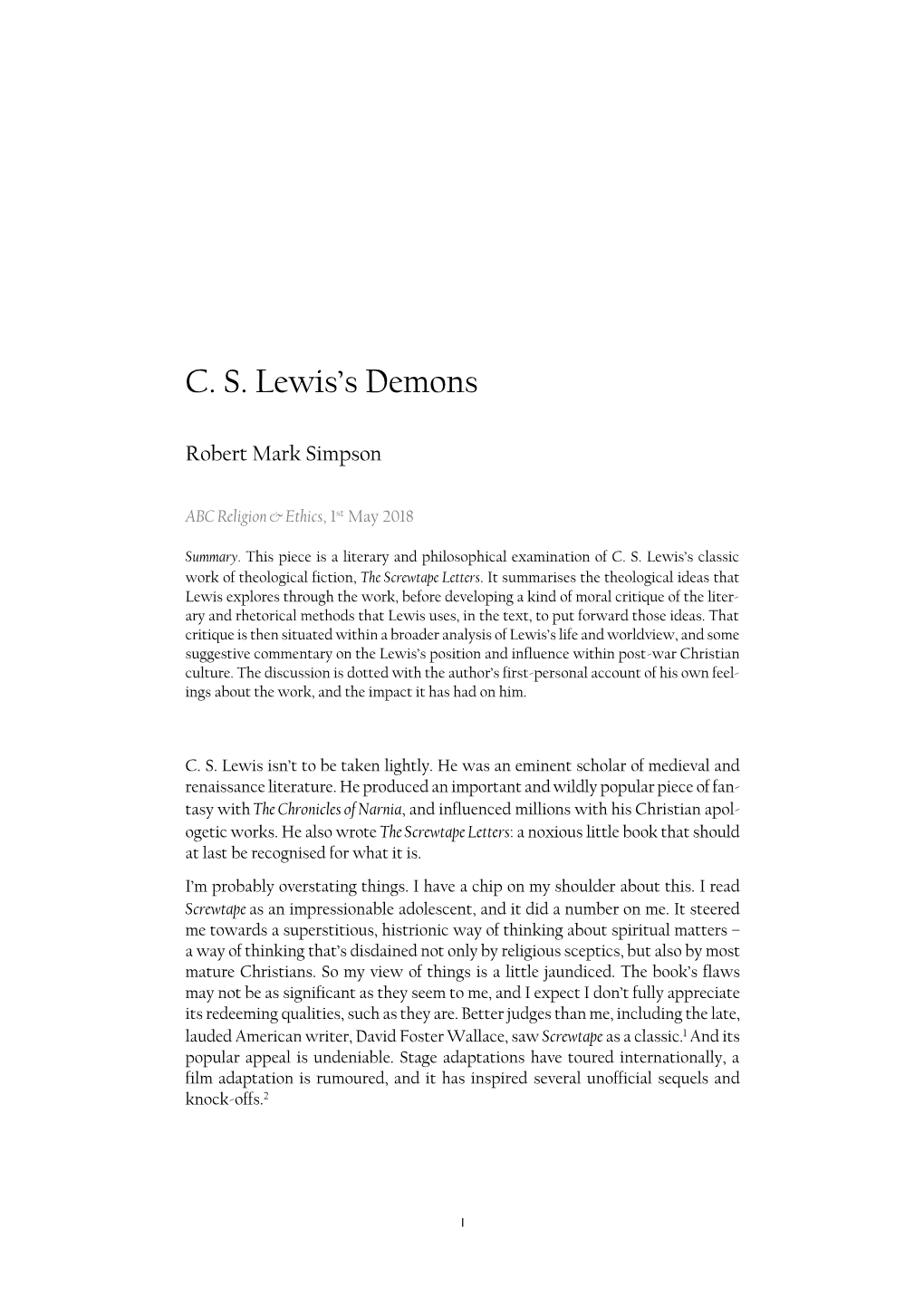 C. S. Lewis's Demons