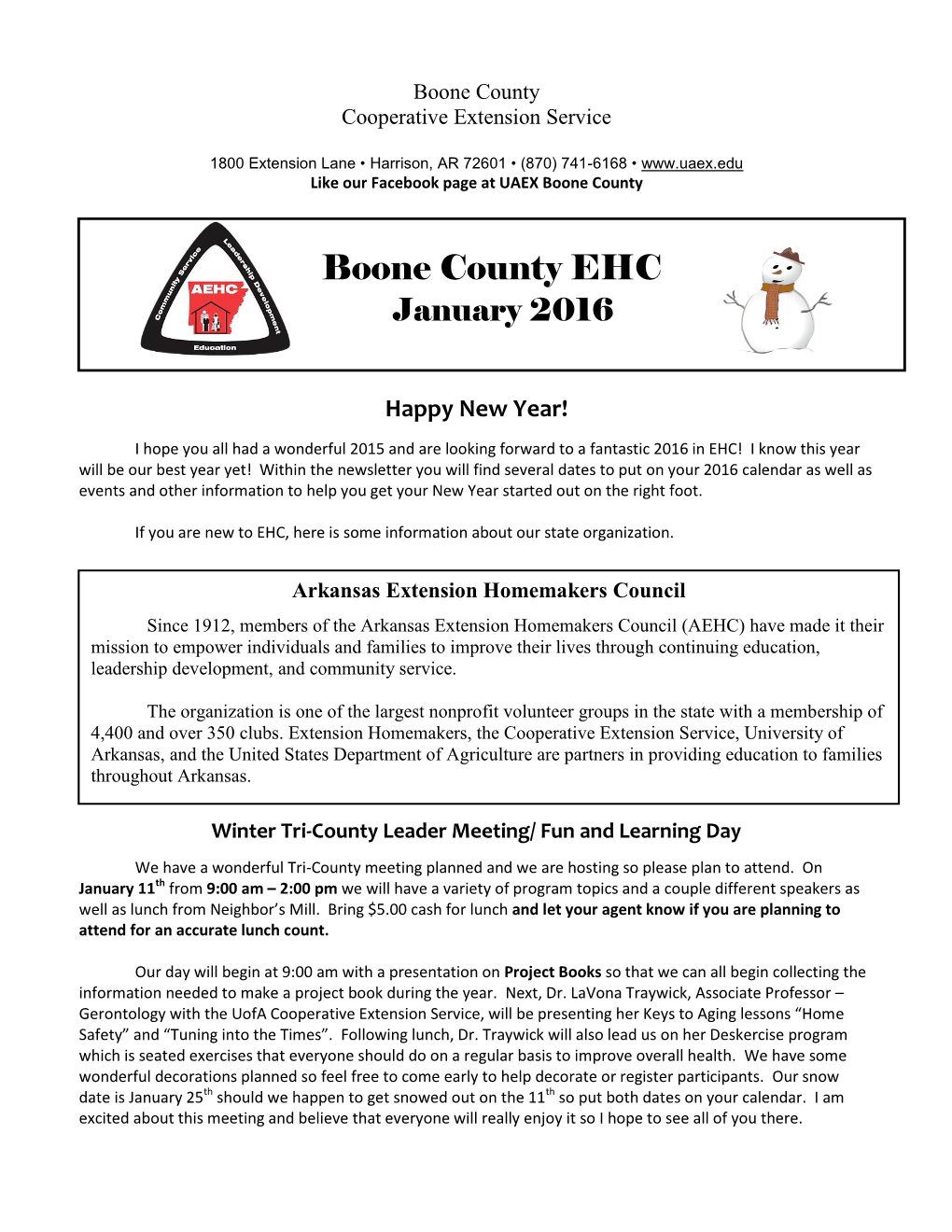 January 2016 EHC Newsletter