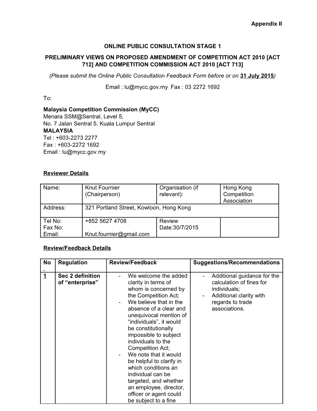 Online Public Consultation Stage 1