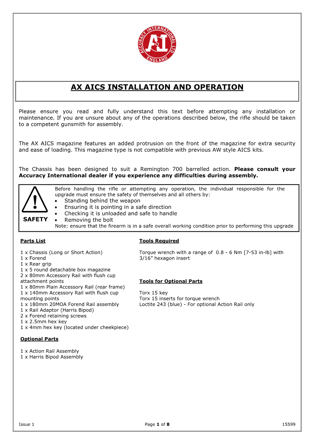 Ax Aics Installation and Operation