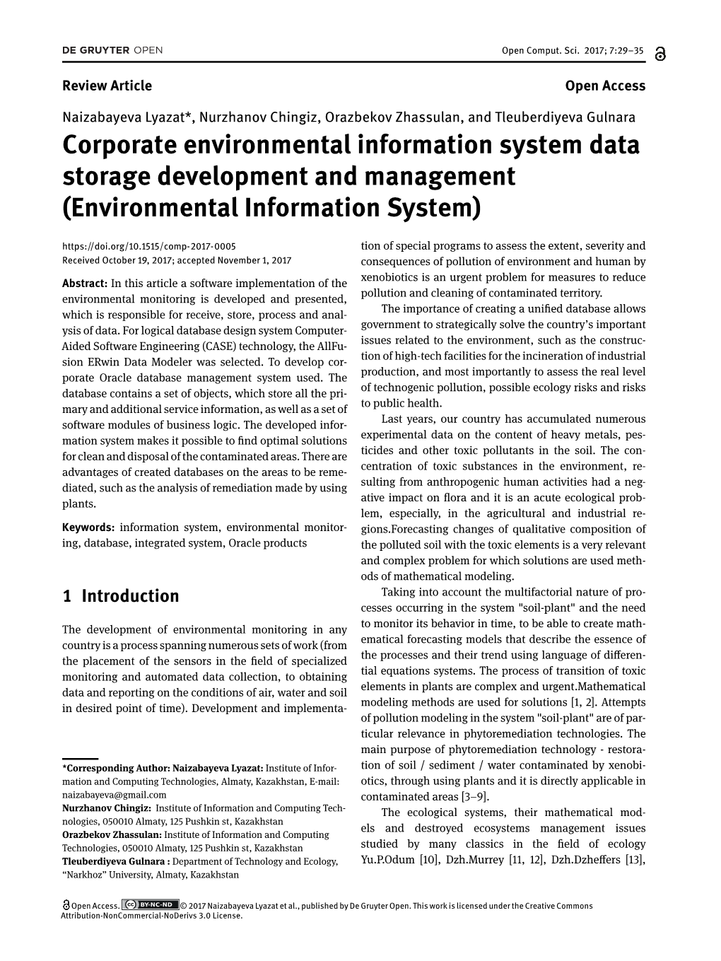 Corporate Environmental Information System Data Storage Development