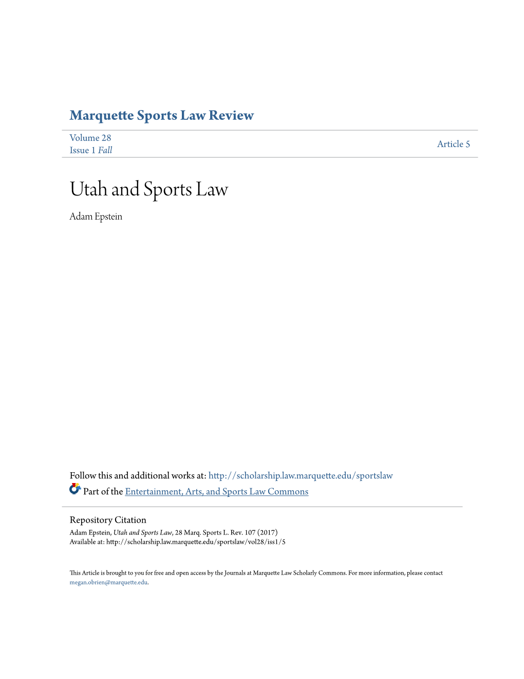 Utah and Sports Law Adam Epstein