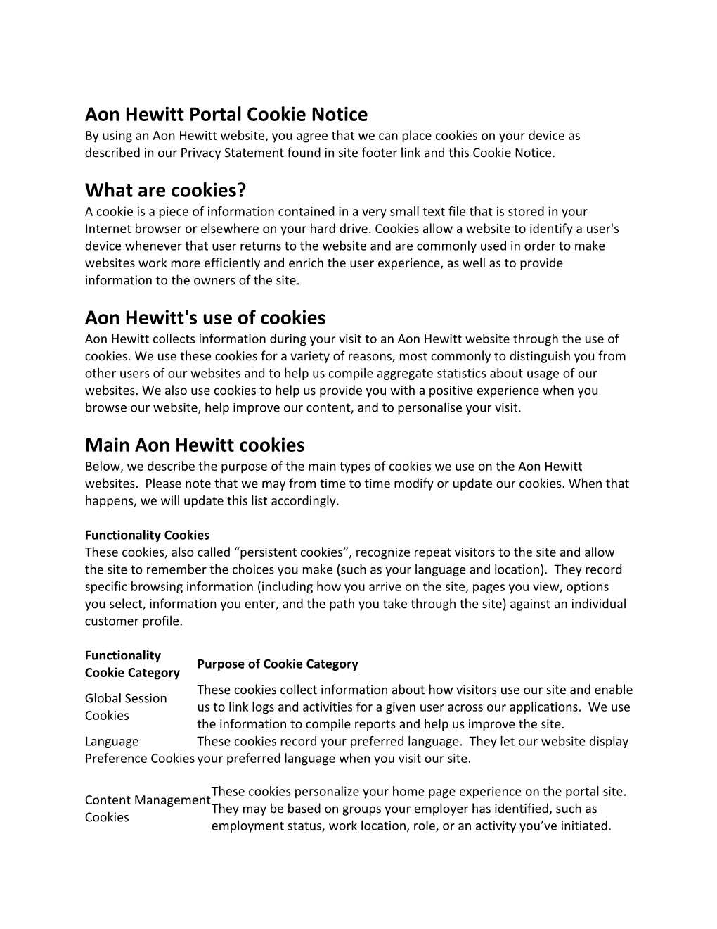 Aon Hewitt Portal Cookie Notice