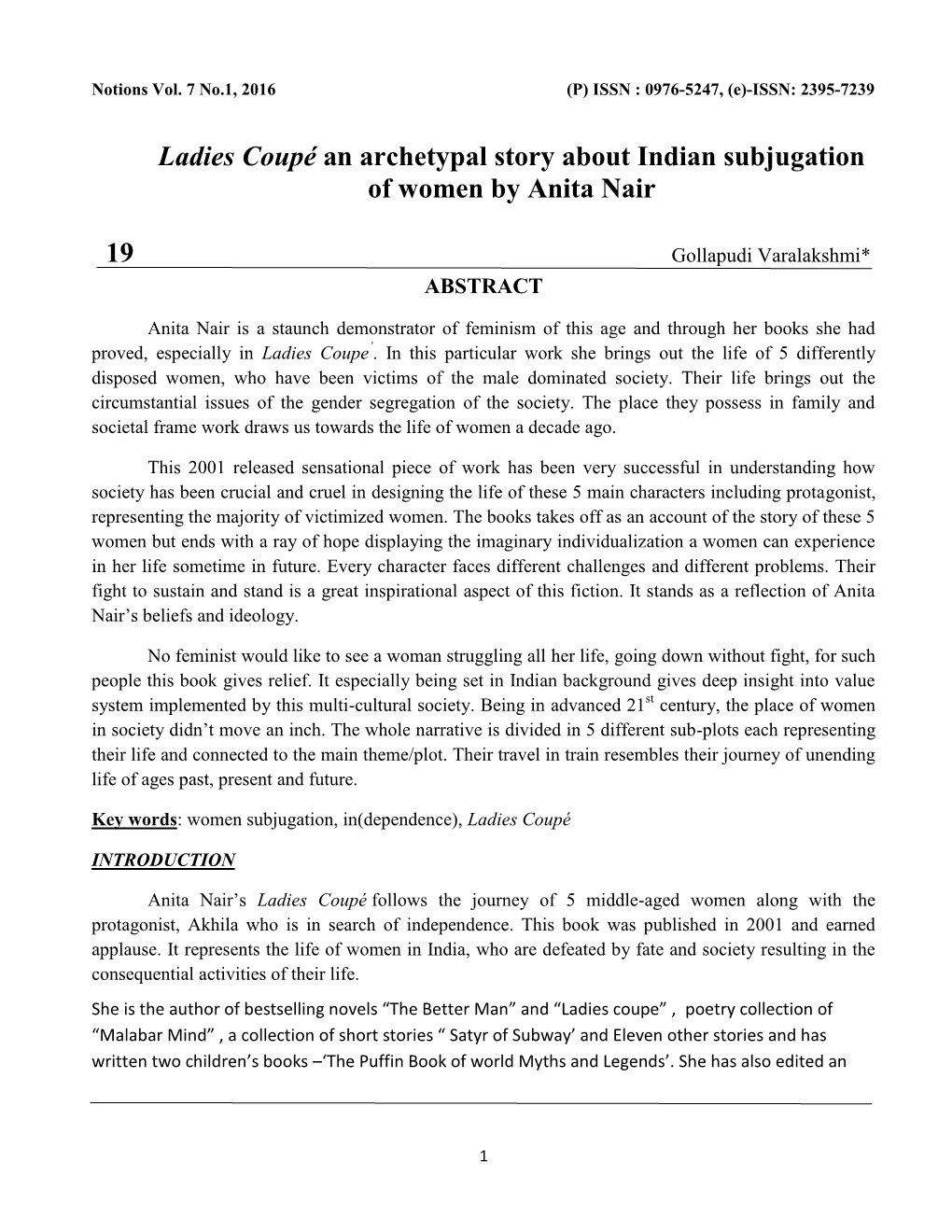 Ladies Coupé an Archetypal Story About Indian Subjugation of Women by Anita Nair