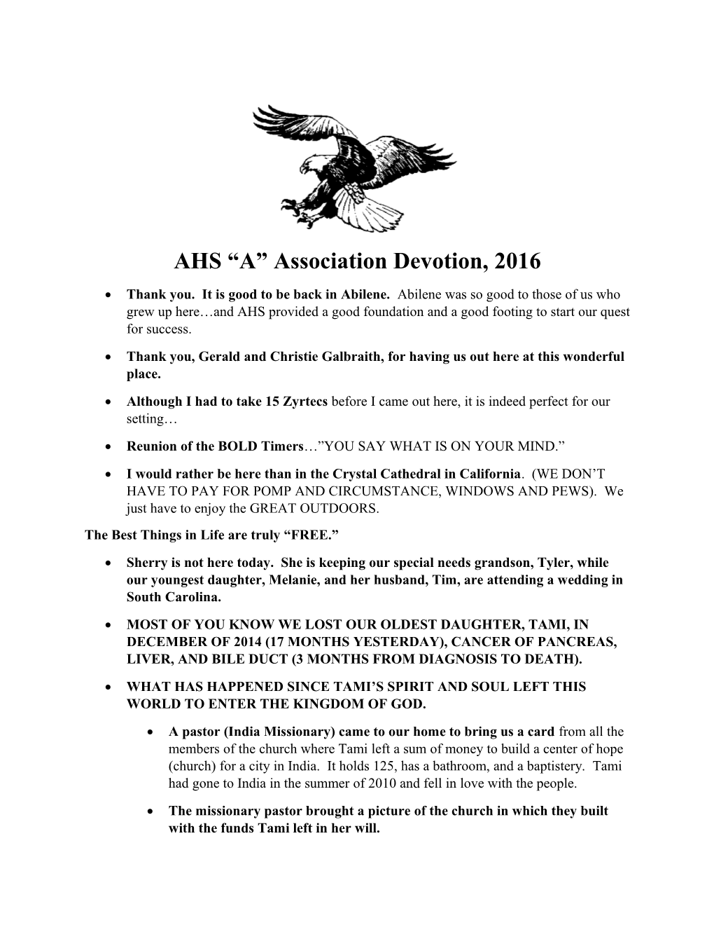 AHS a Association Devotion, 2016