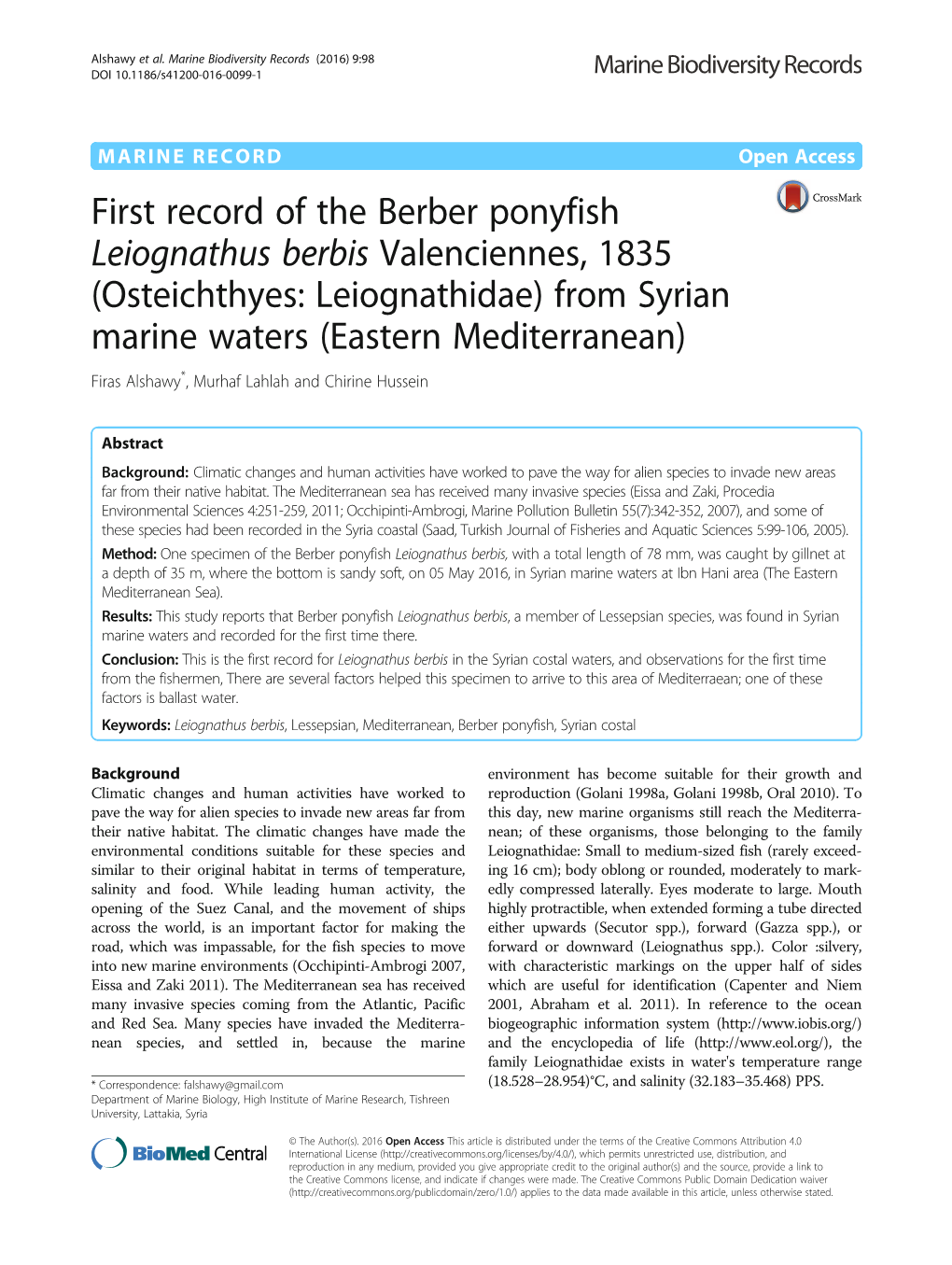 First Record of the Berber Ponyfish Leiognathus Berbis Valenciennes