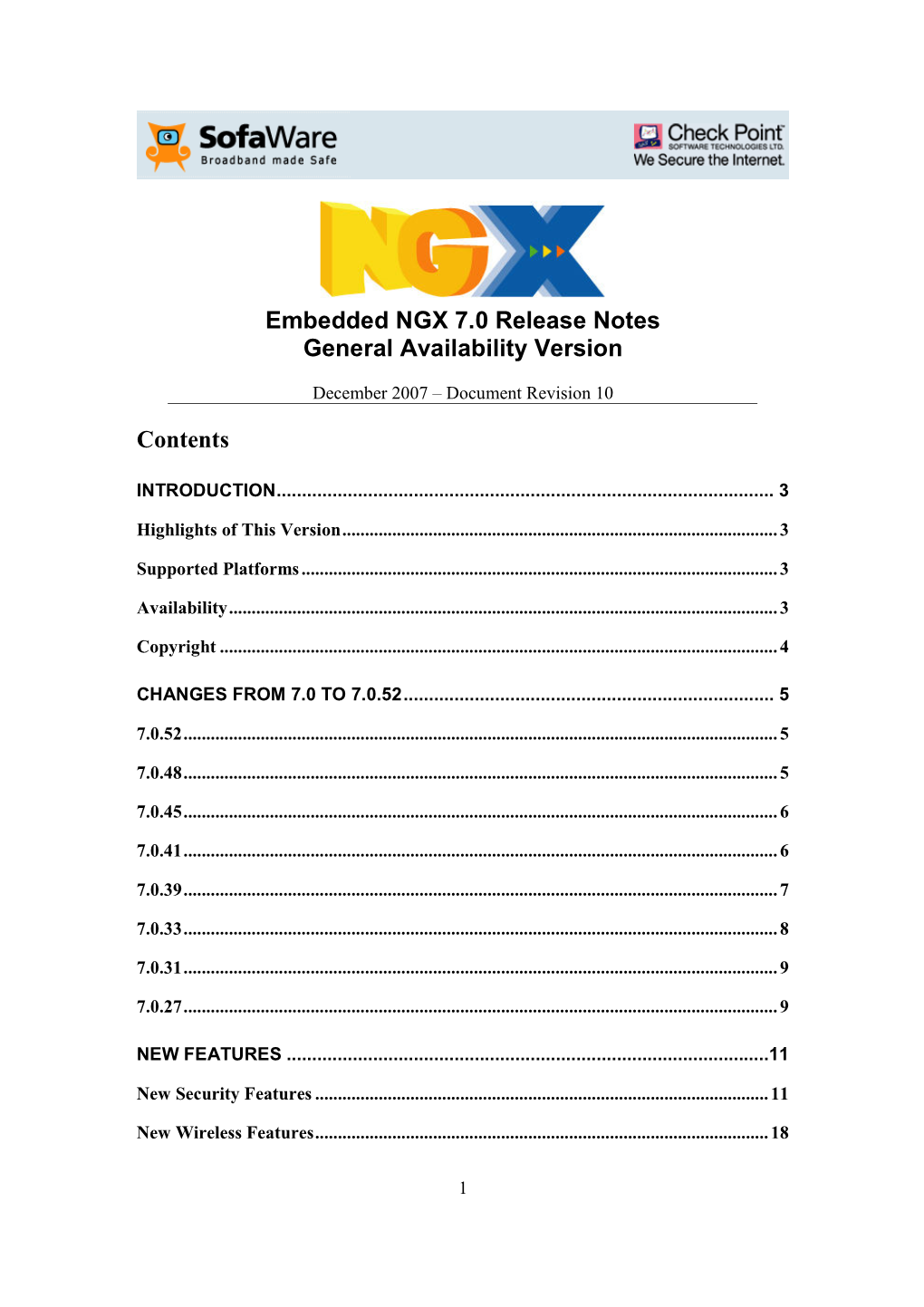 Embedded NGX 7.0 Release Notes General Availability Version Contents