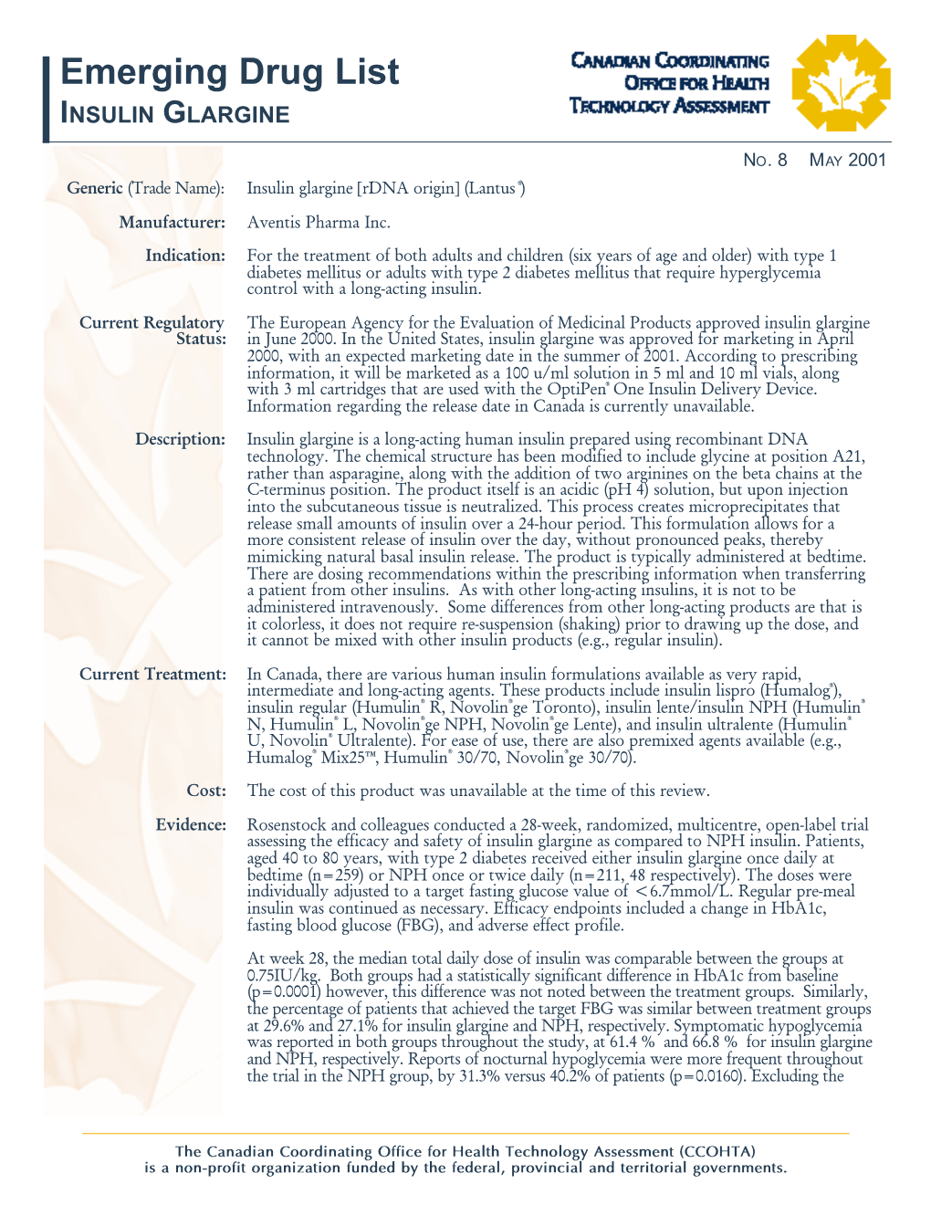 Emerging Drug List — Insulin Glargine