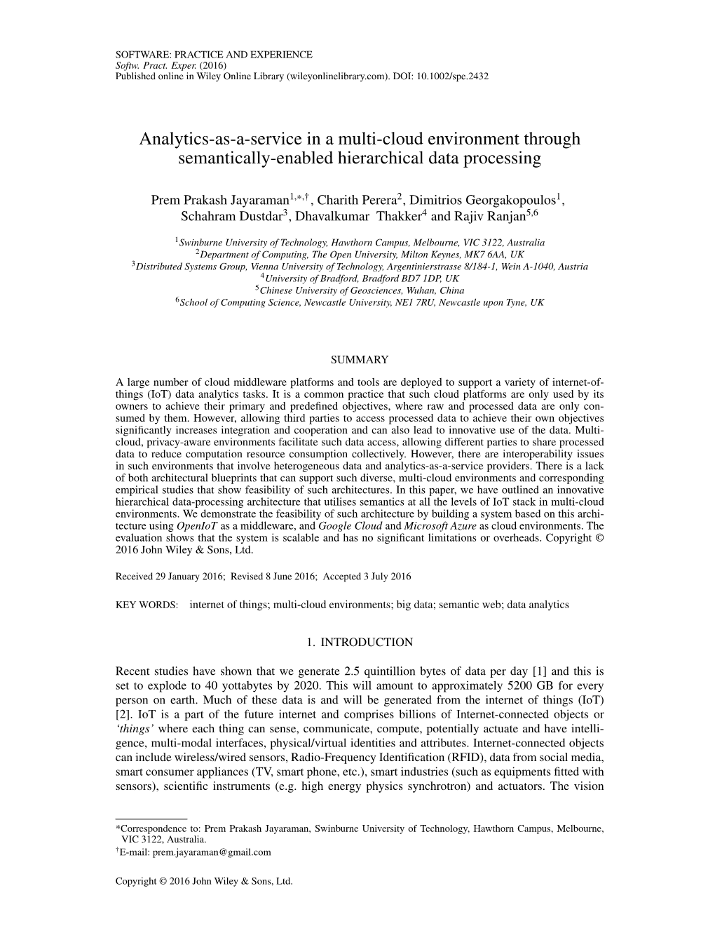 Analytics-As-A-Service in a Multi-Cloud Environment Through Semantically-Enabled Hierarchical Data Processing