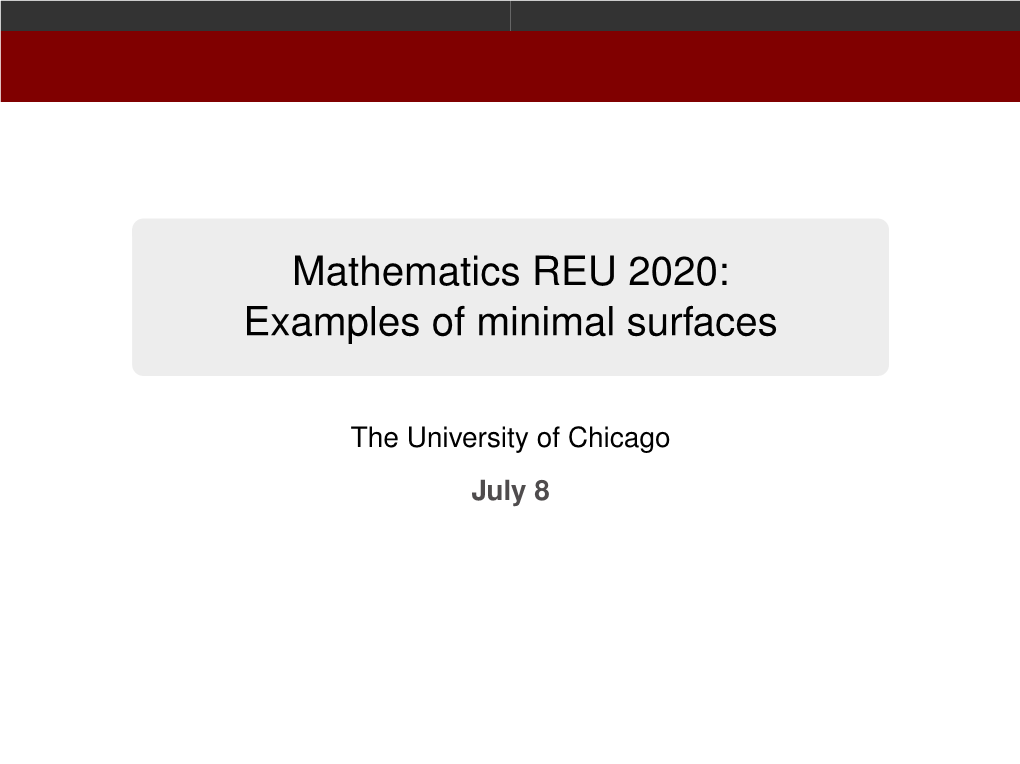 Mathematics REU 2020: Examples of Minimal Surfaces