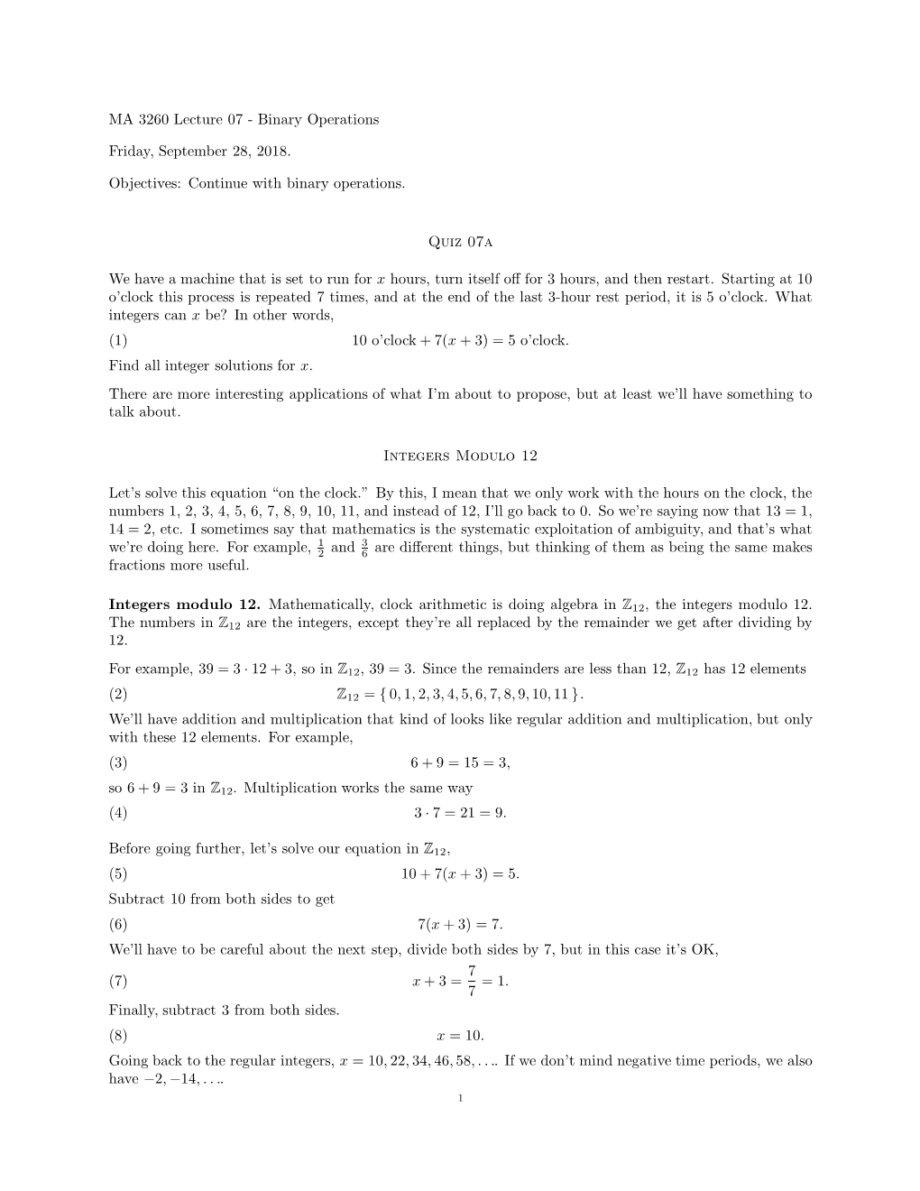 MA 3260 Lecture 07 - Binary Operations