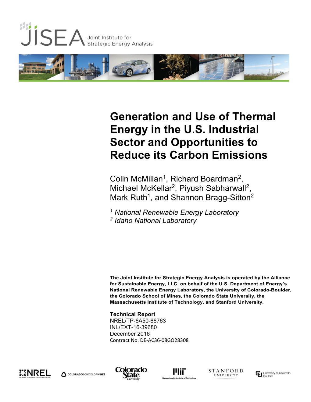 Generation and Use of Thermal Energy in the U.S. Industrial Sector and Opportunities to Reduce Its Carbon Emissions