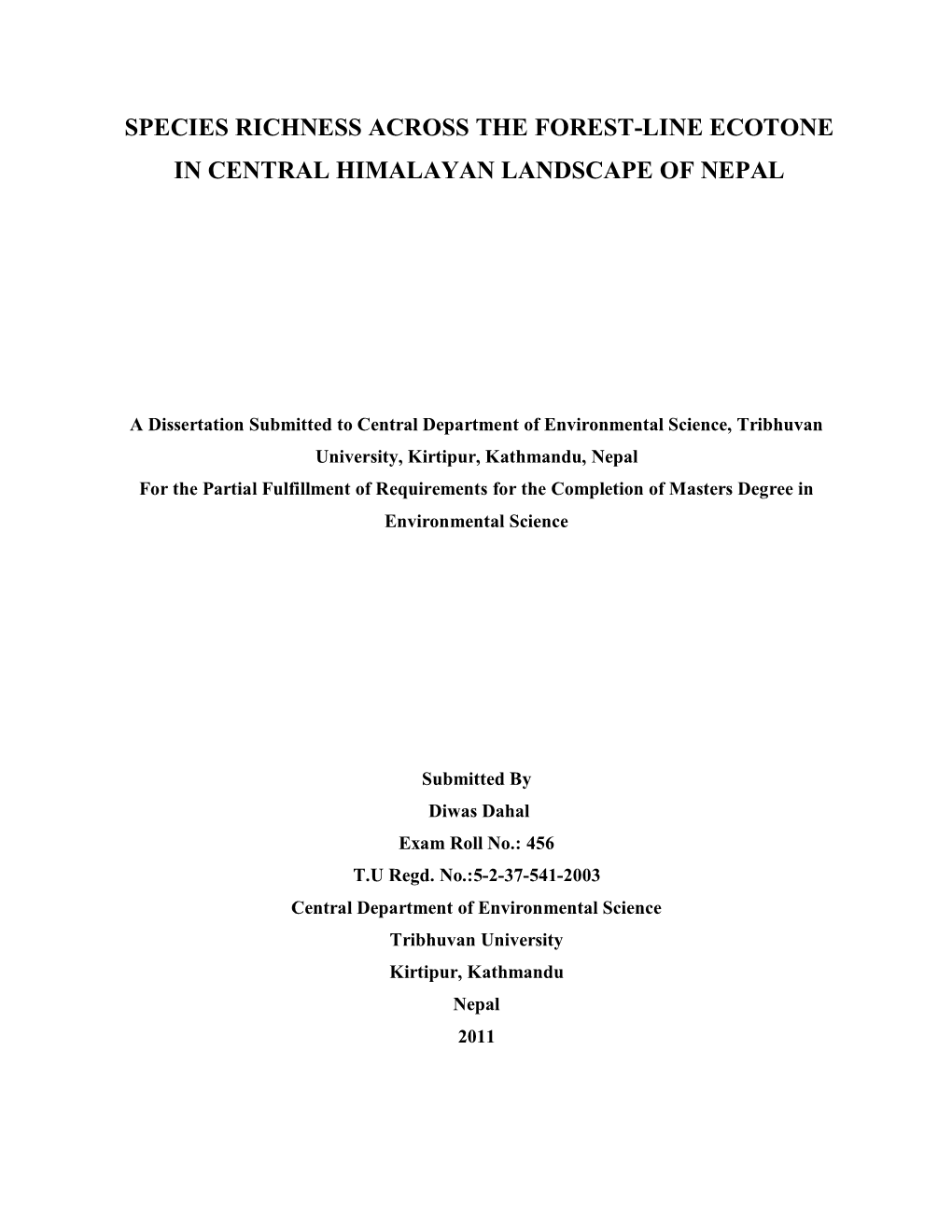 Species Richness Across the Forest-Line Ecotone in Central Himalayan Landscape of Nepal