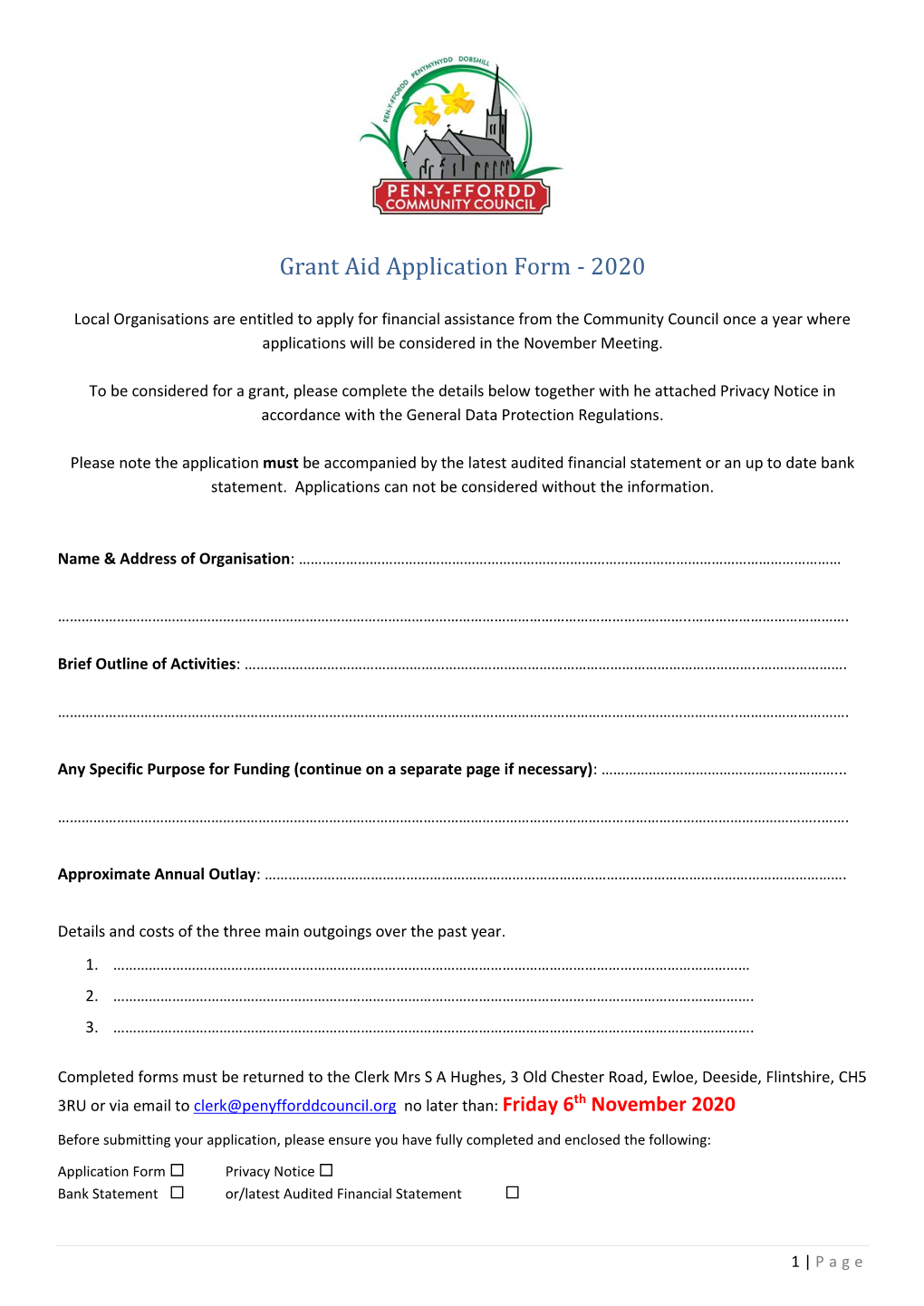 Grant Aid Application Form - 2020