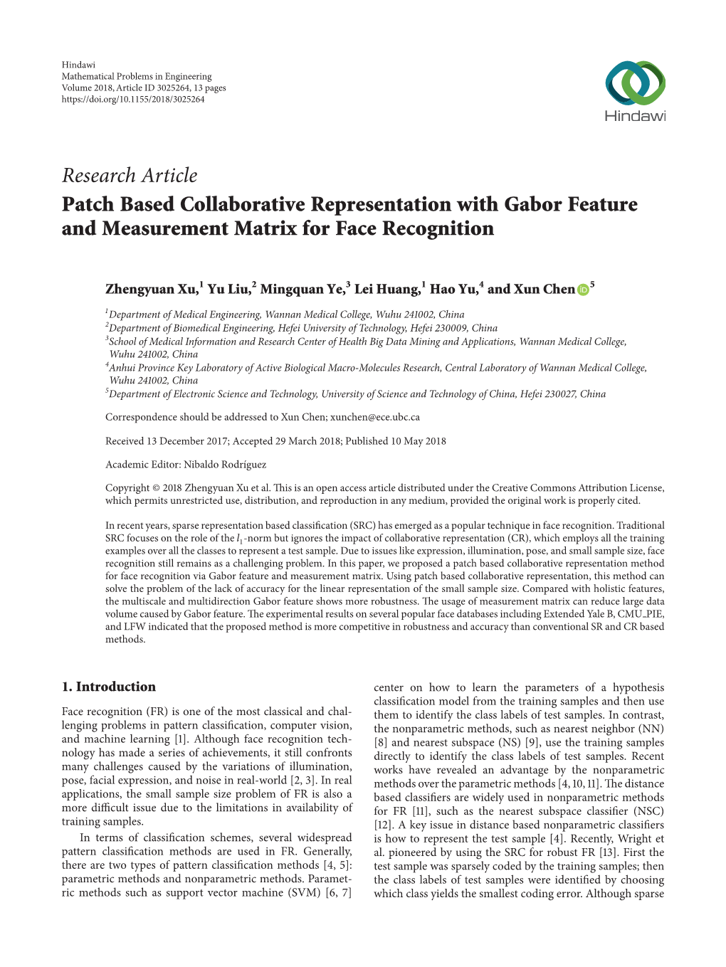 Patch Based Collaborative Representation with Gabor Feature and Measurement Matrix for Face Recognition