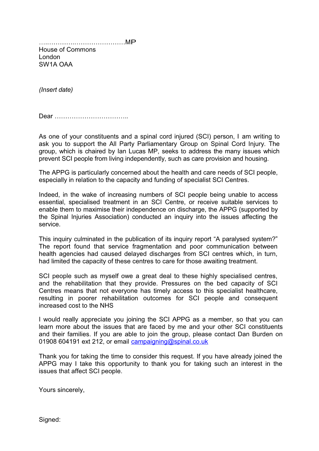 Letter to MP Re APPG Updated Dec 2013