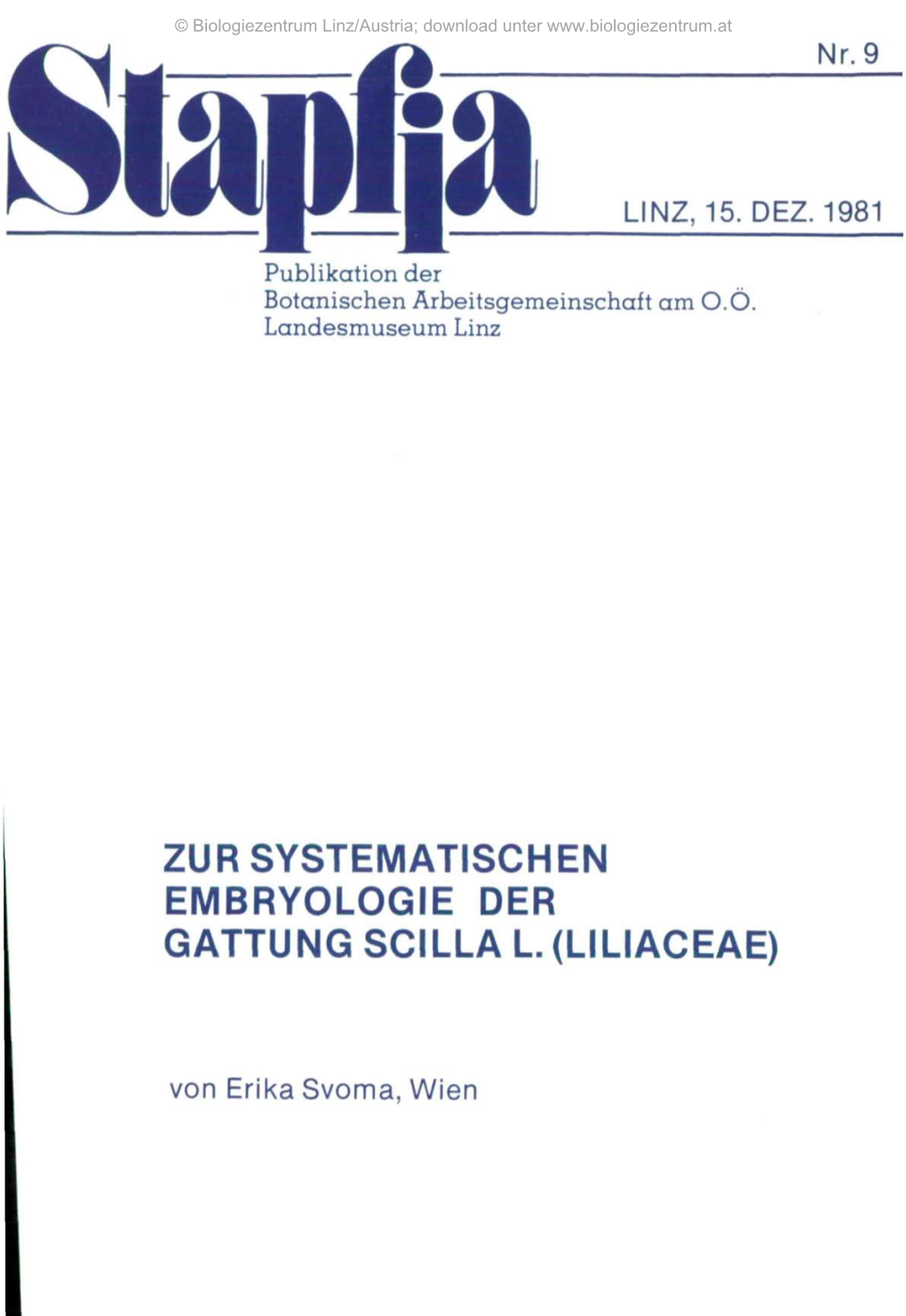 Zur Systematischen Embryologie Der Gattung Scilla L