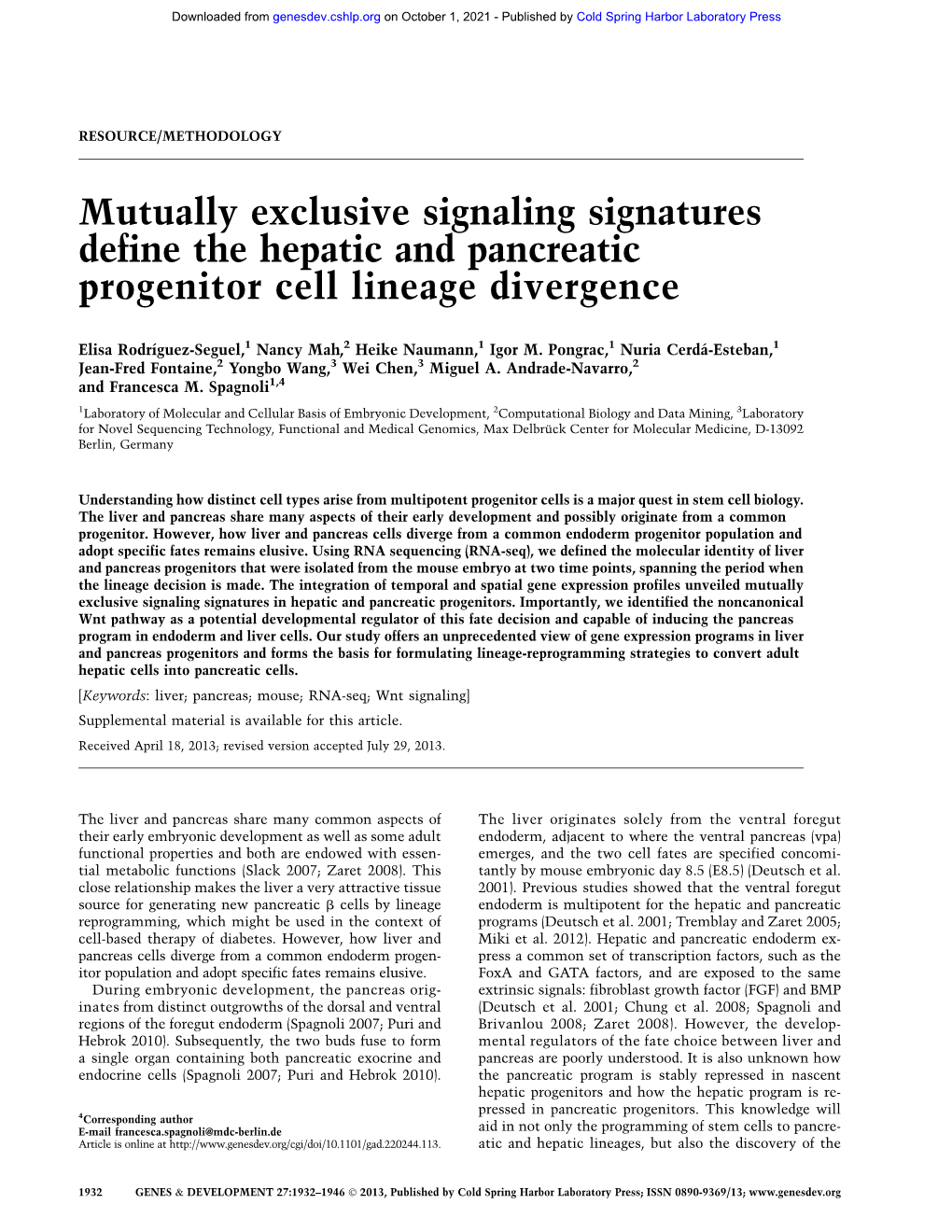 Mutually Exclusive Signaling Signatures Define the Hepatic and Pancreatic Progenitor Cell Lineage Divergence