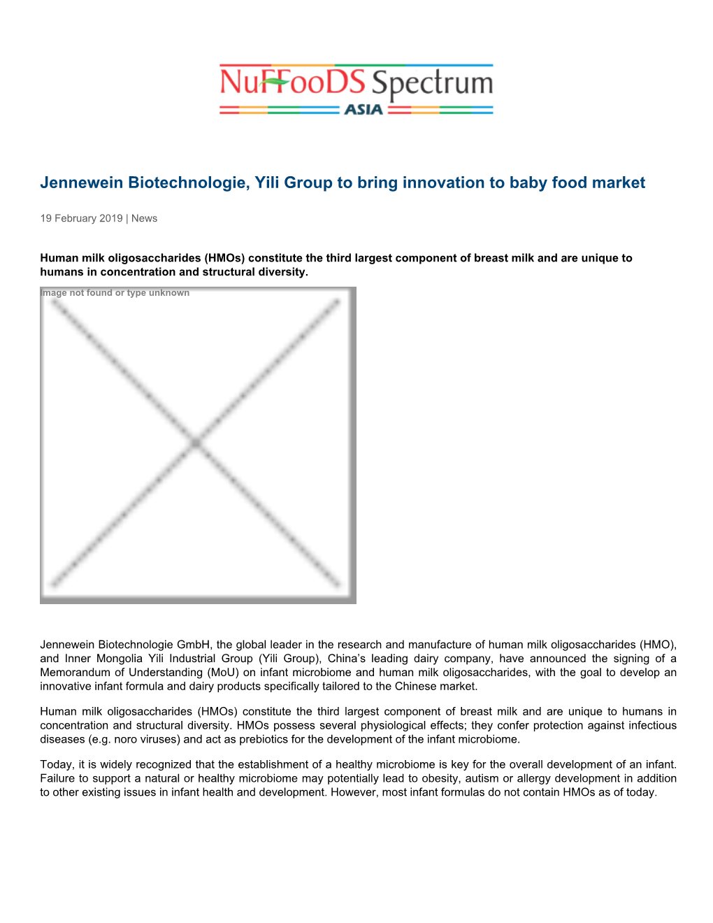 Jennewein Biotechnologie, Yili Group to Bring Innovation to Baby Food Market