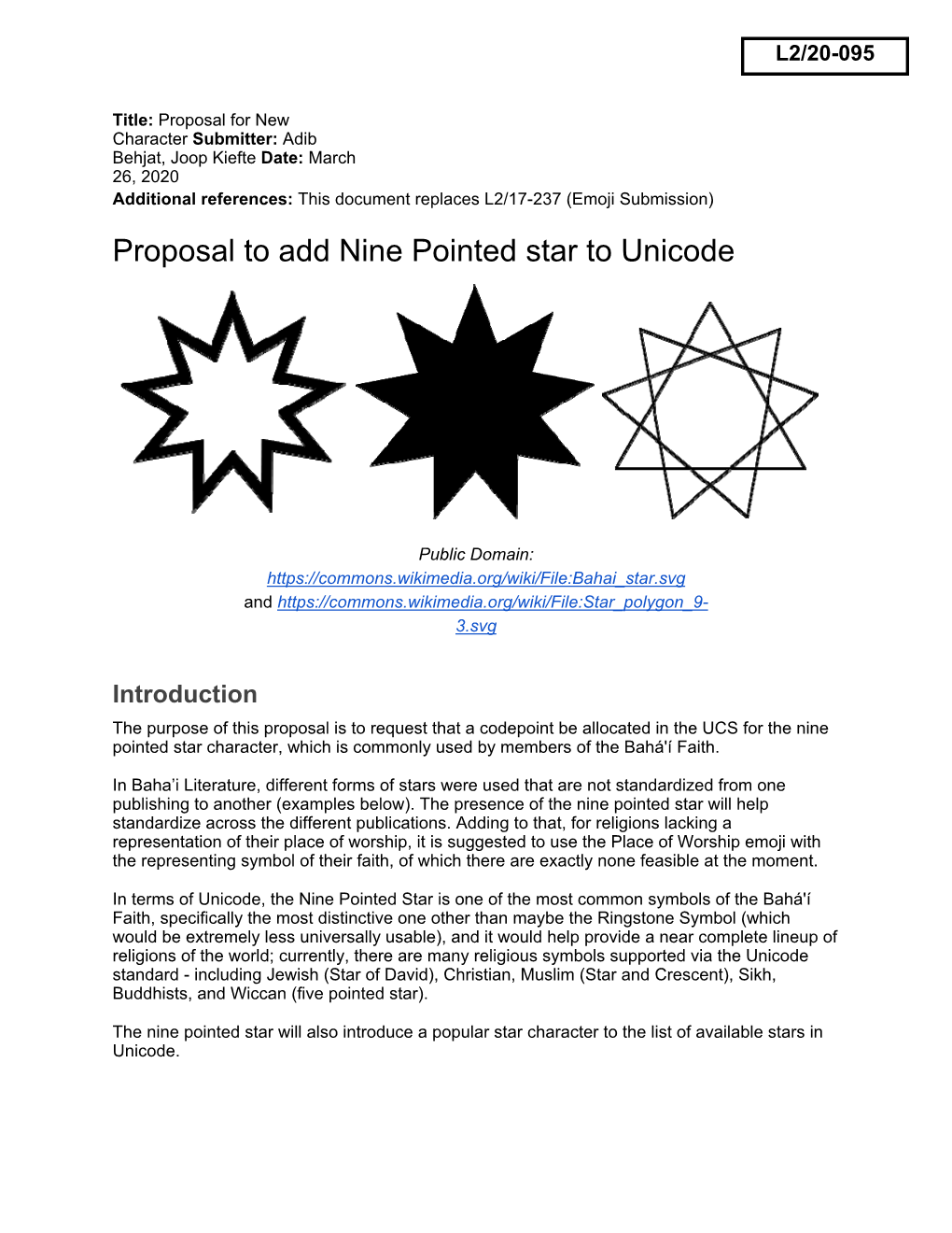 Proposal to Add Nine Pointed Star to Unicode