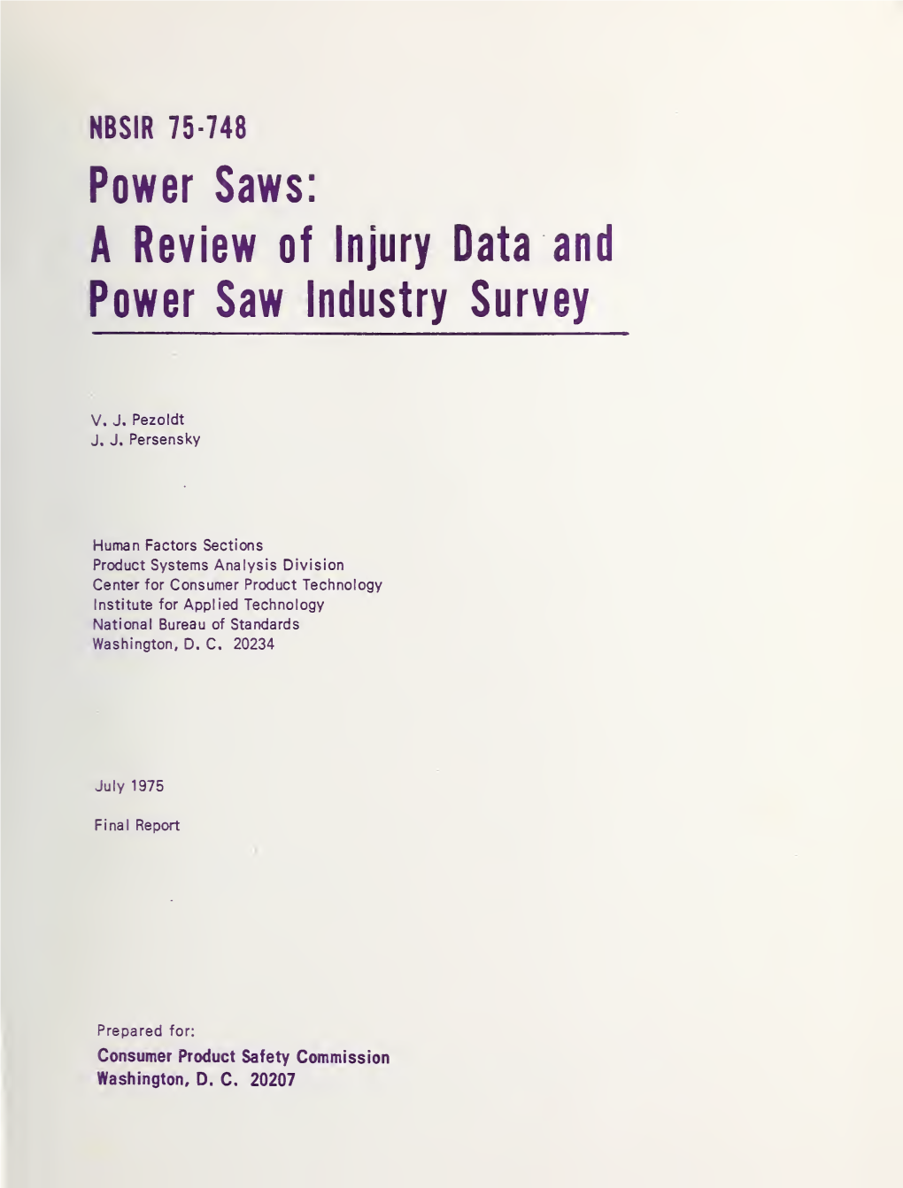 A Review of Injury Data and Power Saw Industry Survey