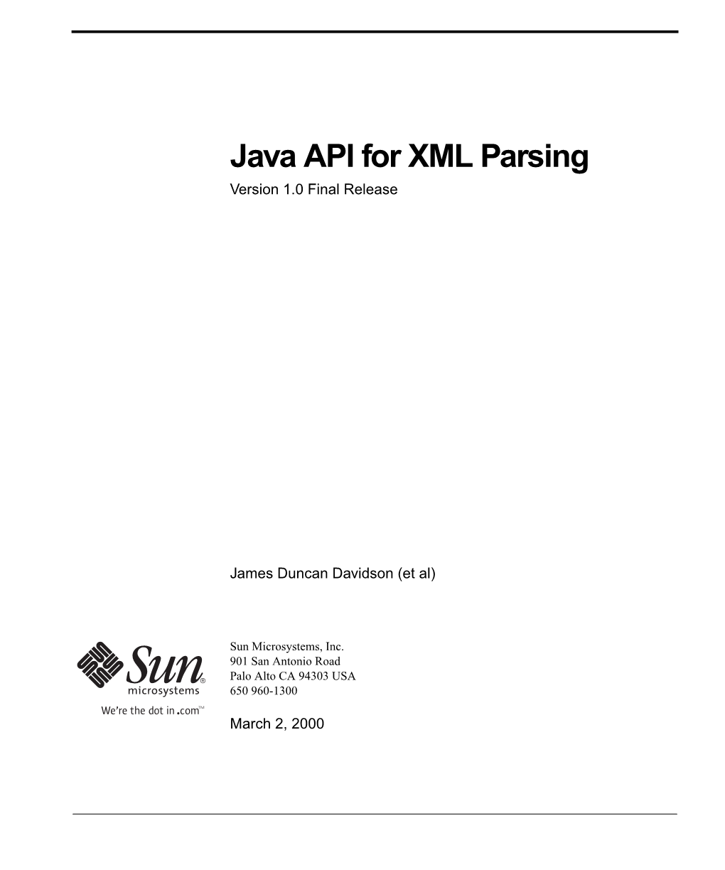 Java API for XML Parsing Version 1.0 Final Release