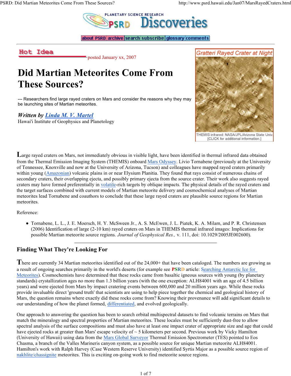 PSRD: Did Martian Meteorites Come from These Sources?